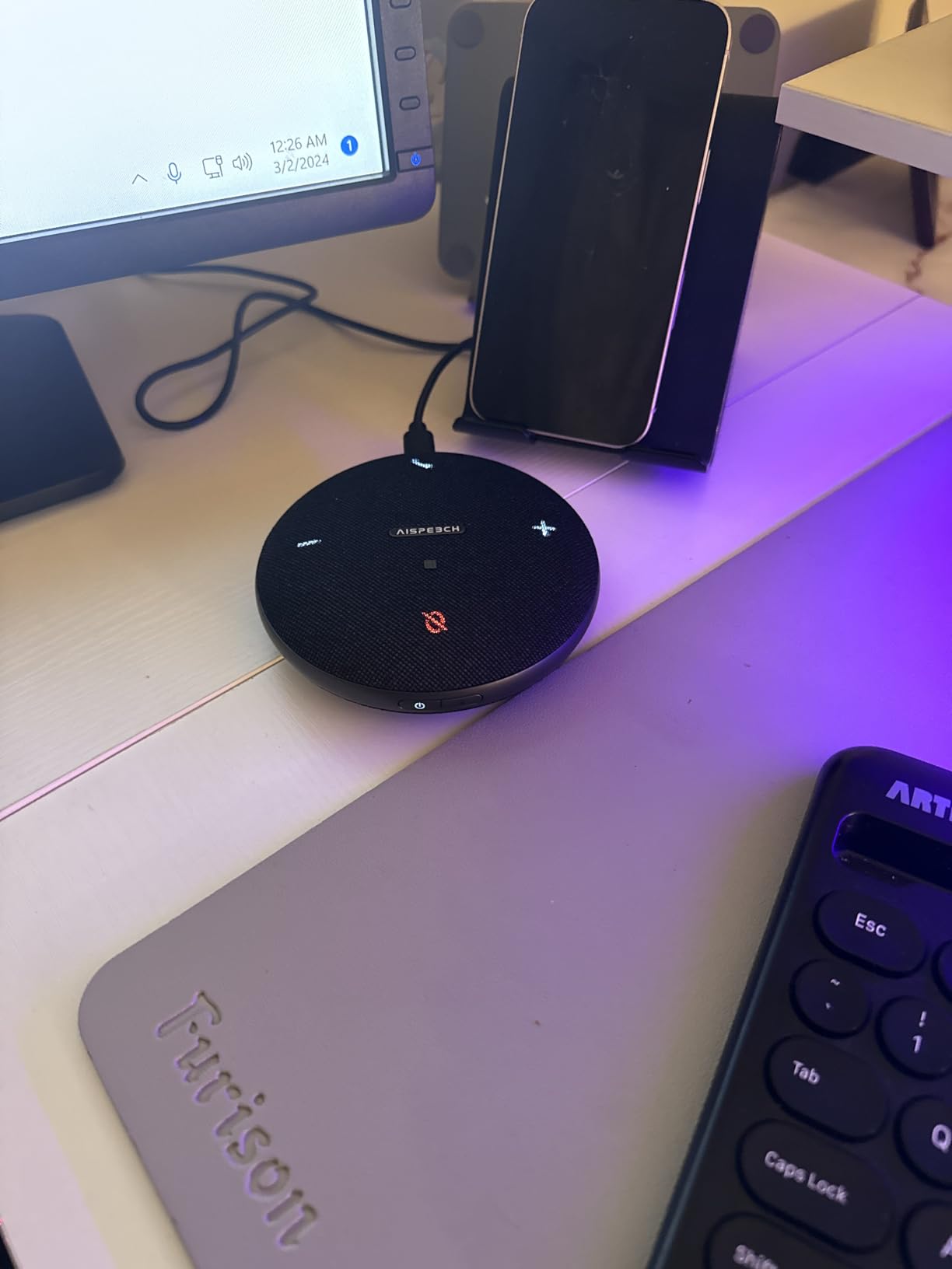 M4 Bluetooth Speakerphone Conference Microphone with AI Noise Reduction Full-Duplex AI Transcription USB Speakerphone 360° Voice Pickup Conference Speaker Home Office for Teams/Zoom, Black customer photo 1