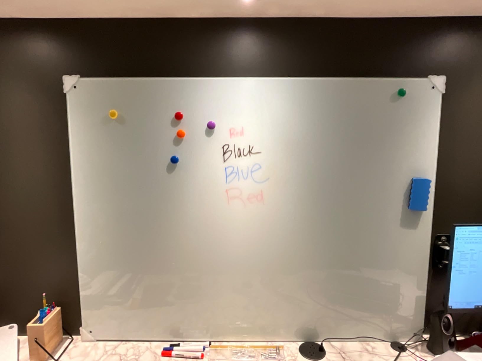 MaxGear Glass Whiteboard, Tempered Magnetic Dry Erase Board 48 x 36 Inch, Frameless Wall Mounted, Office Classroom Conference Room Home Use, Includes Markers, Eraser, Magnets & Mounting Kit customer photo 2