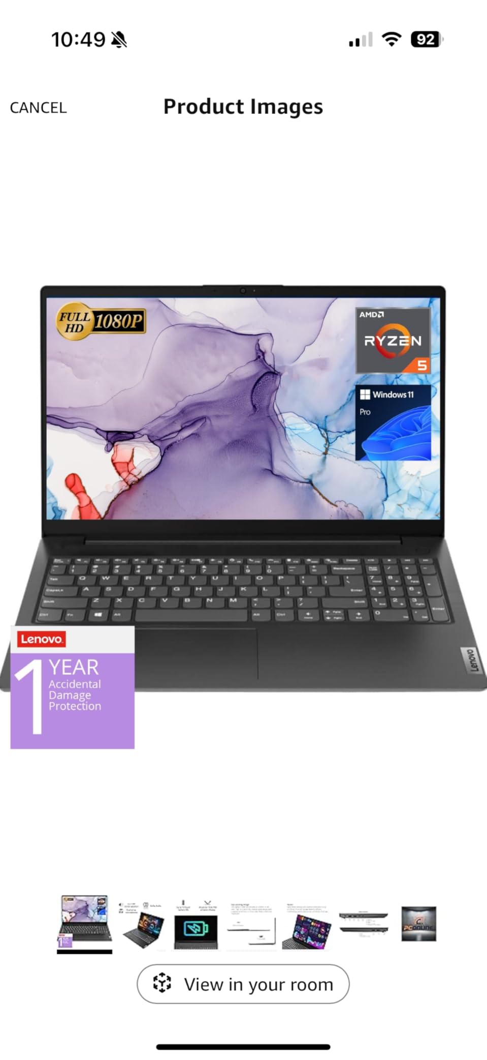 Lenovo V15 Laptop, 15.6-inch FHD Display, AMD Ryzen 5 5500U Hexa-core Processor, 16GB RAM, 512GB SSD, HDMI, RJ45, Numeric Keypad, Wi-Fi, Windows 11 Pro, Black customer photo 1