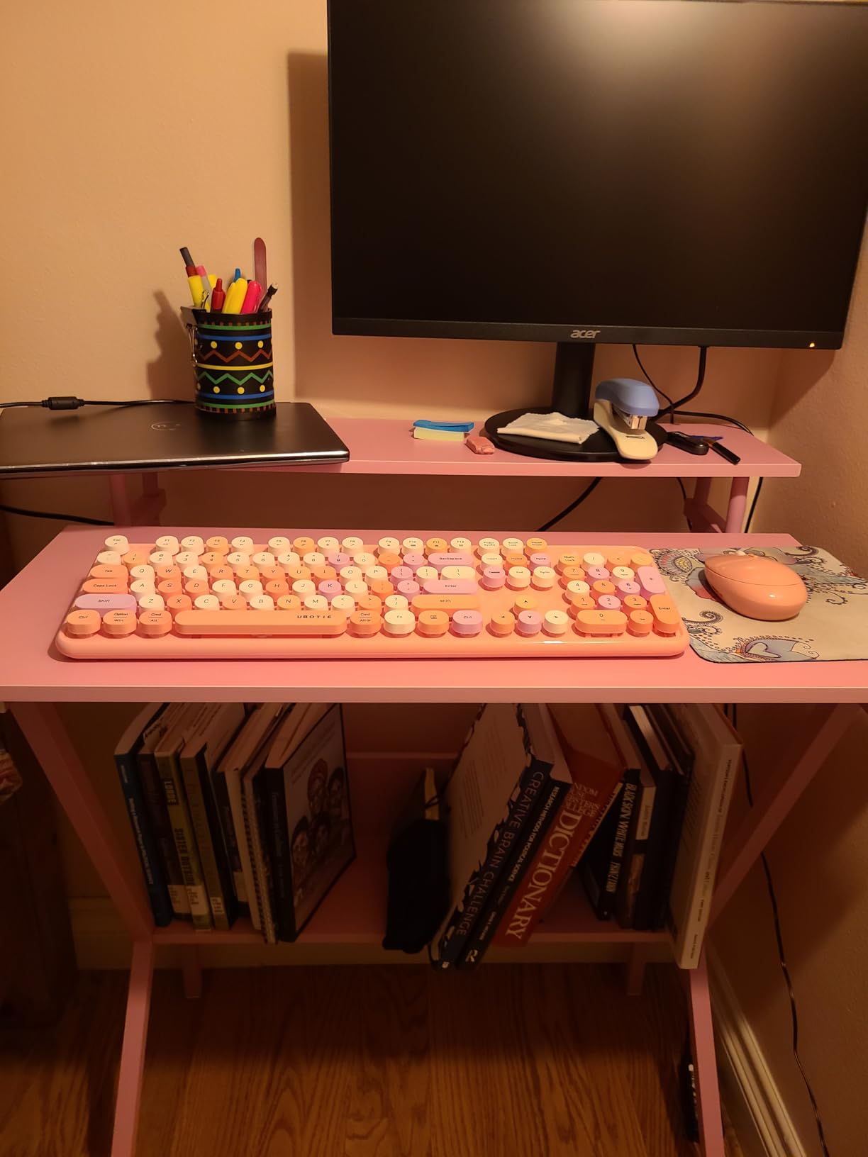 UBOTIE Colorful Computer Wireless Keyboards Mouse Combos, Typewriter Flexible Keys Office Full-Sized Keyboard, 2.4GHz Dropout-Free Connection and Optical Mouse (Milk Tea -Colorful) customer photo 1