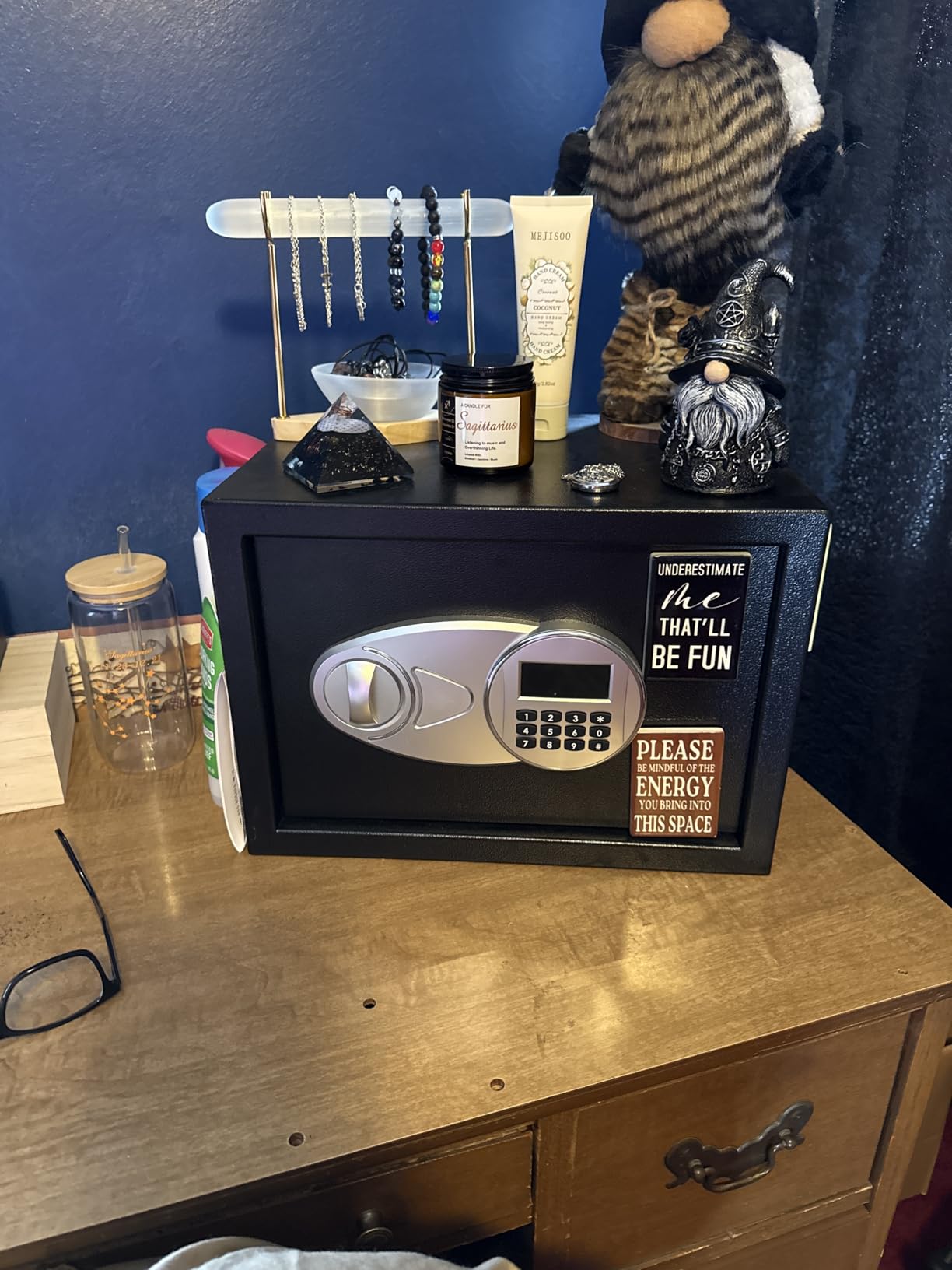 Amazon Basics Fireproof and Waterproof Safe Box with Digital Keypad Electronic Lock, Fire Resistant, Interior Lighting, Removable Shelf, for Home Use, 2.13 Cubic Feet, 24