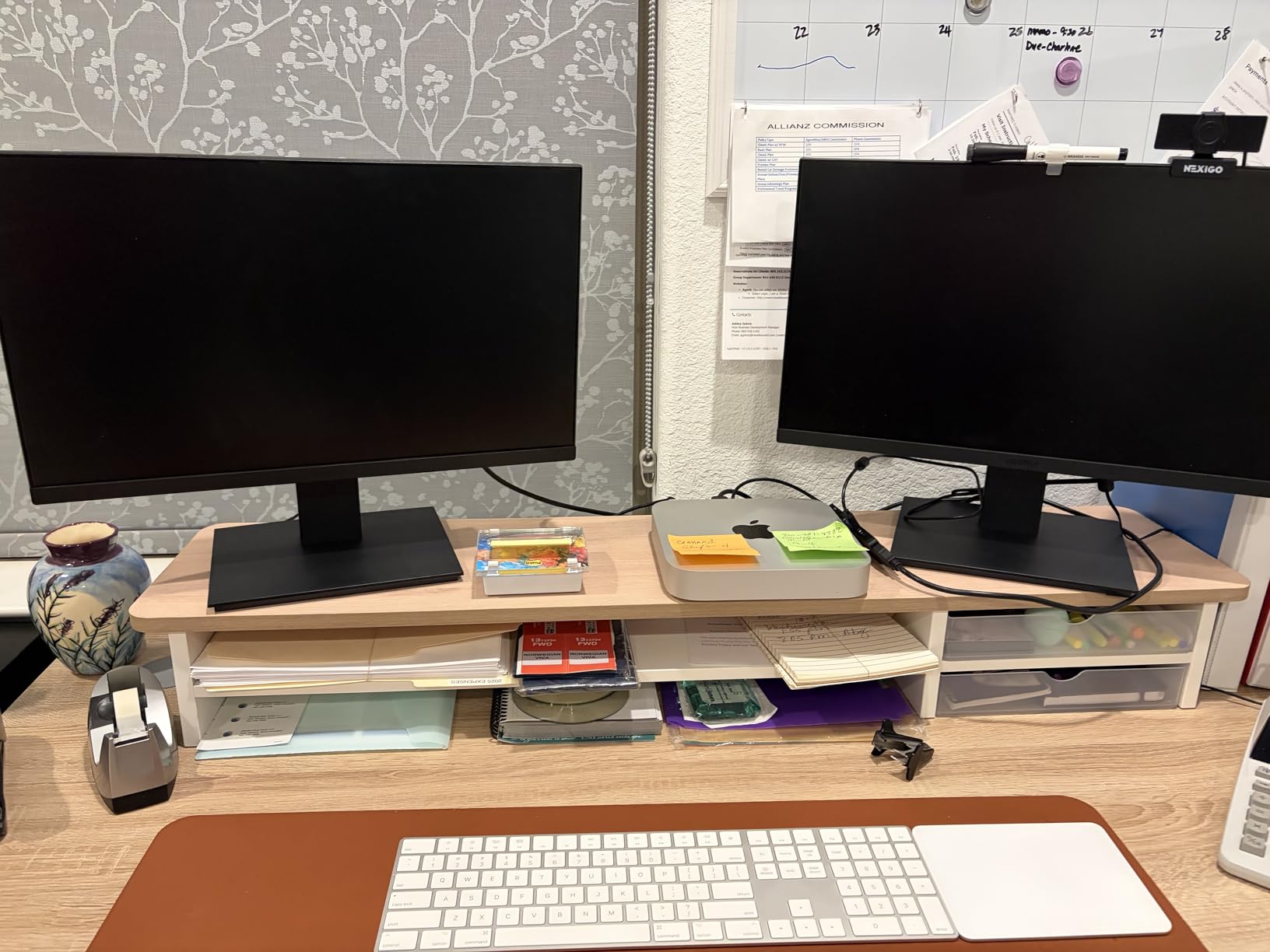 Fenge Monitor Stand, Dual Monitor Riser, 42.5inch Large Desk Computer Monitor Stand Riser with Drawer, 2 Tier Wood & Acrylic Desktop Organizer for Computer, Laptop, Printer, TV Screen Riser customer photo 1