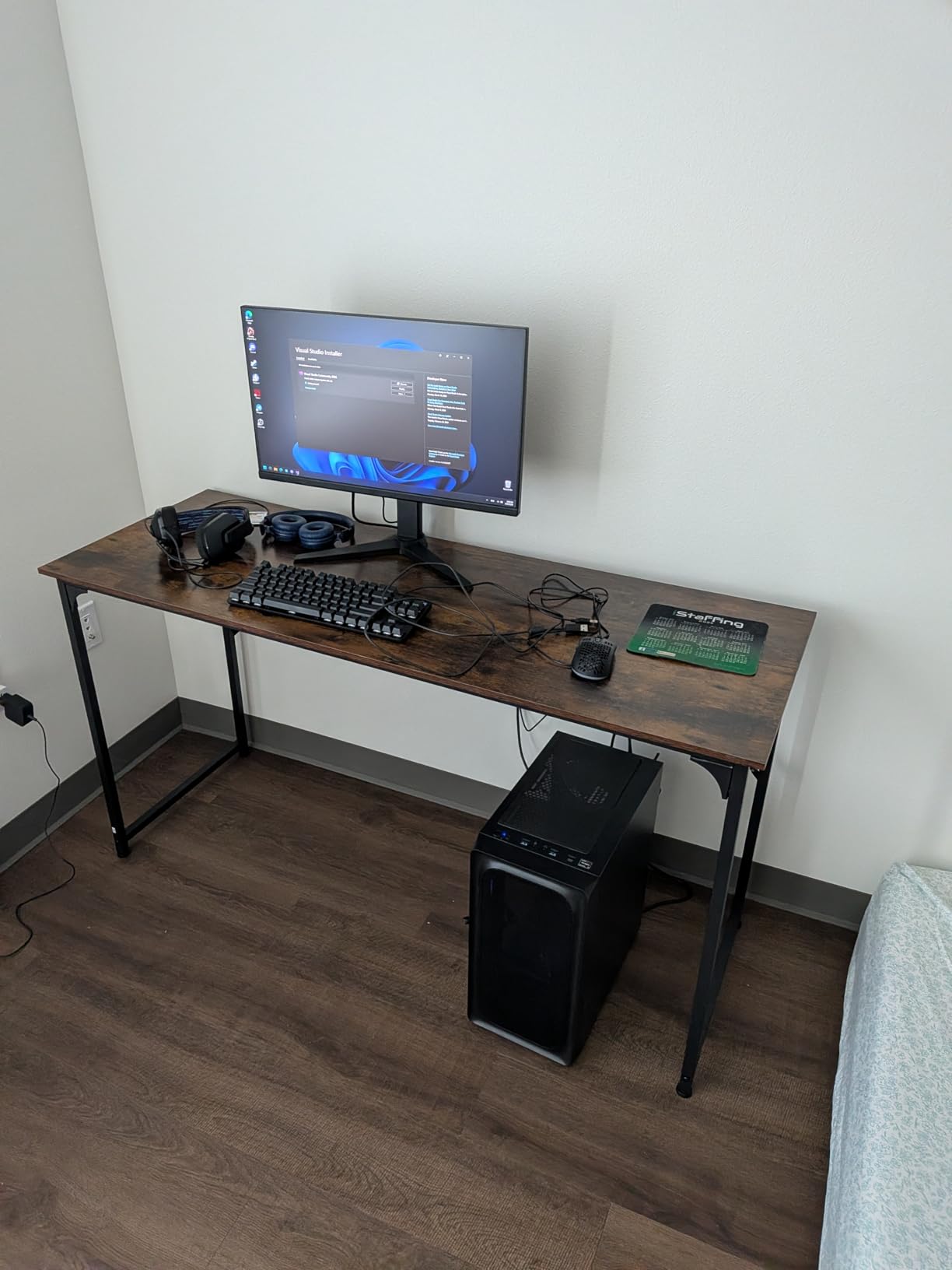 Huuger Computer Desk, 63 Inch Office Desk, Gaming Desk with Storage, Writing Desk Work Desk for Home Office, Study, Modern Simple Desk, Large Legroom, Metal Frame, Rustic Brown and Black customer photo 1