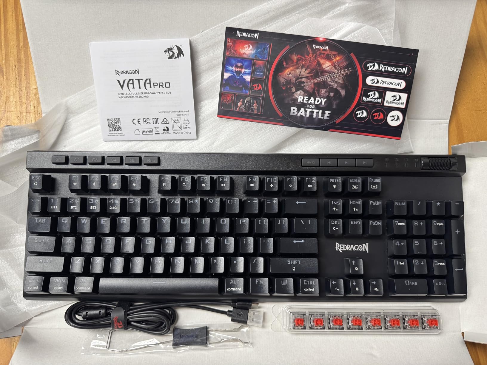 Redragon K580 PRO Wireless RGB Gaming Keyboard, 3-Modes 104 Keys Mechanical Keyboard w/Hot-Swap Socket, Dedicated Media Controls & Onboard Macro Recording, Linear Red Switch customer photo 1