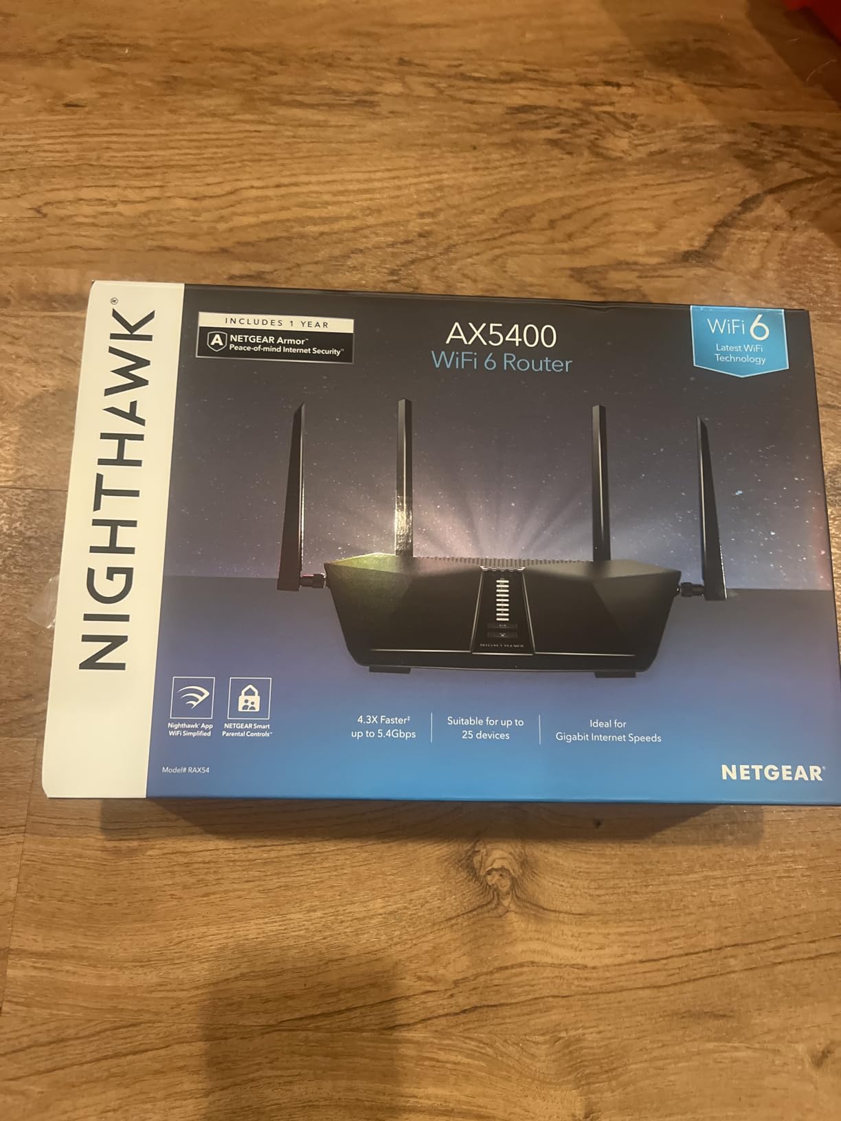 NETGEAR Nighthawk 6-Stream Dual-Band WiFi 6 Router (RAX54S) - Security Features, AX5400 Wireless Speed, Up to 5.4 Gbps, Covers up to 2,500 sq. ft., 25 Devices - 1-Year Armor Subscription Included customer photo 2