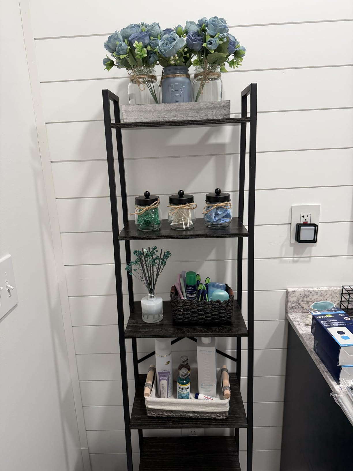 Furologee 5-Tier Ladder Shelf with 2 Drawers, Narrow Bookshelf Storage Shelves, Industrial Bookcase Freestanding Rack Units for Bedroom, Living Room, Bathroom, Home Office, Balcony, Wood Metal, Black Oak customer photo 1