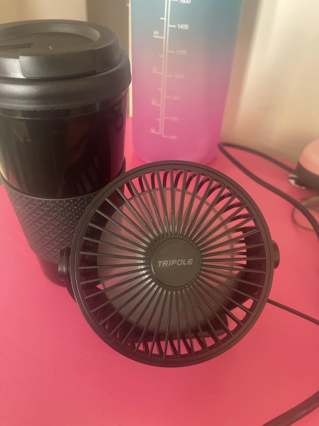 TriPole Desk Fan USB Powered Small Portable Fan, 3 Speeds Adjustable Strong Breeze Mini Personal Fans, 360° Rotation Quiet Plug In USB Fans for Desktop Bedroom Office Table Travel, Black, 4.9ft Cable customer photo 1