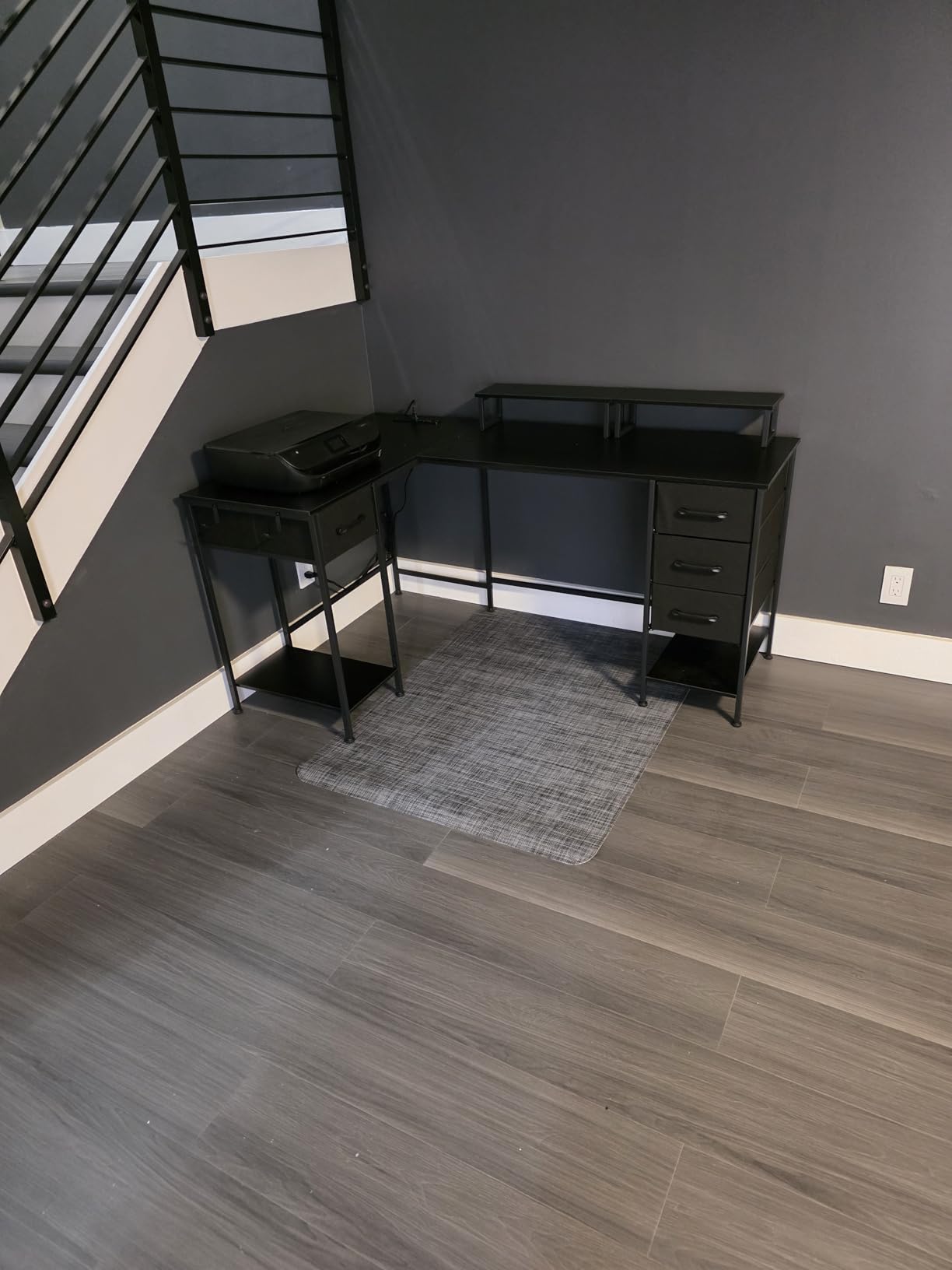 Korfile 59 inch L Shaped Computer Desk with Power Outlets, Home Office Desk with 4 Adjustable Storage Drawers & 2 Monitor Stands, Two Person Gaming Table for Bedroom, Black customer photo 2