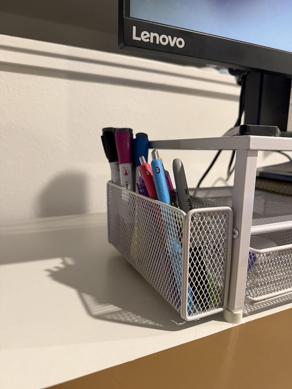 OPNICE Desk Organizer and Accessories, 2-Tier Computer Monitor Stand Riser with Drawer and 2 Pen Holders, Laptop Stand, Office Desk Accessories for Office Supplies, Black customer photo 2