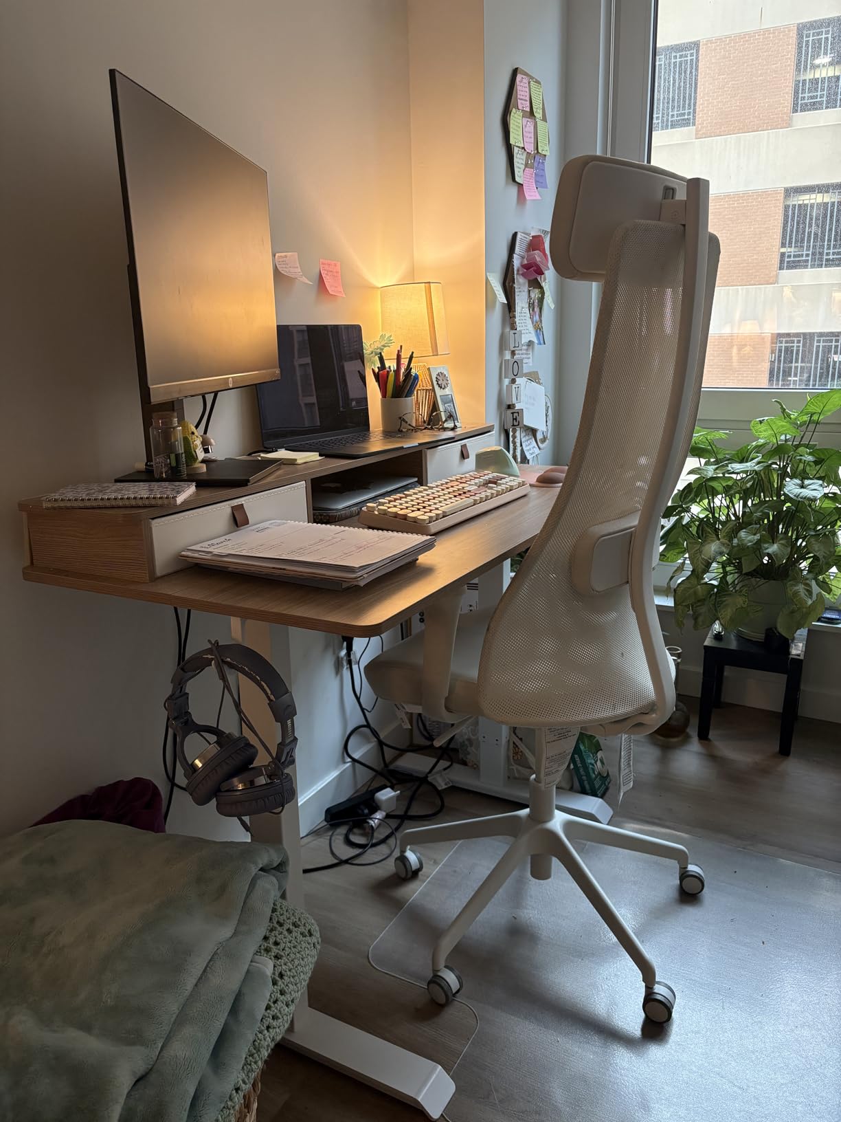 TIQLAB Standing Desk with Two Drawers, Stand Up Standing Desk Adjustable Height, Electric Sit Stand Table with Storage Shelf and Splice Board, 48 * 24 inch, Maple customer photo 1