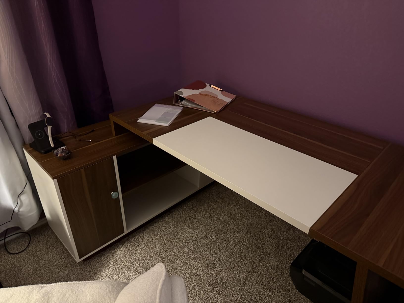Tribesigns L-Shaped Executive Office Desk, 70.5-Inch Mid-Century Modern Executive Desk with Storage Cabinet and Shelves, Large Computer Desk for Home Office, Brown + White customer photo 1