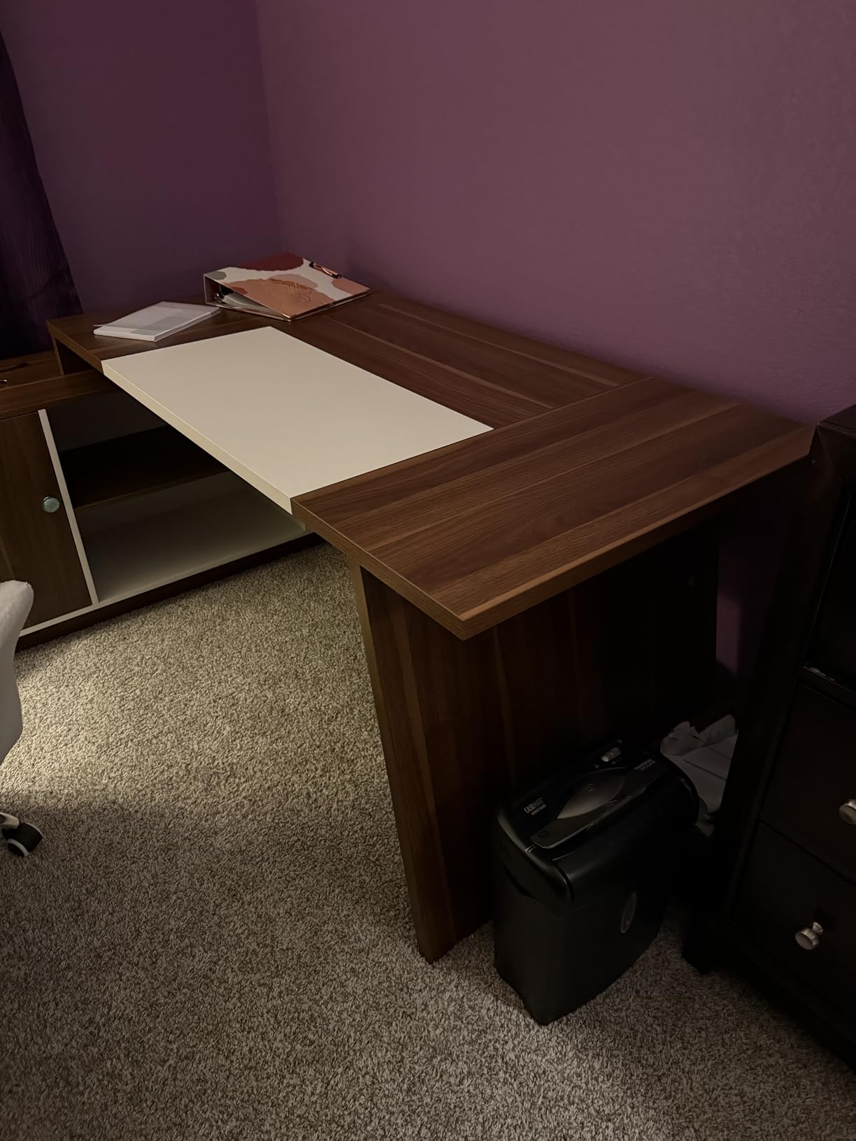 Tribesigns L-Shaped Executive Office Desk, 70.5-Inch Mid-Century Modern Executive Desk with Storage Cabinet and Shelves, Large Computer Desk for Home Office, Brown + White customer photo 2
