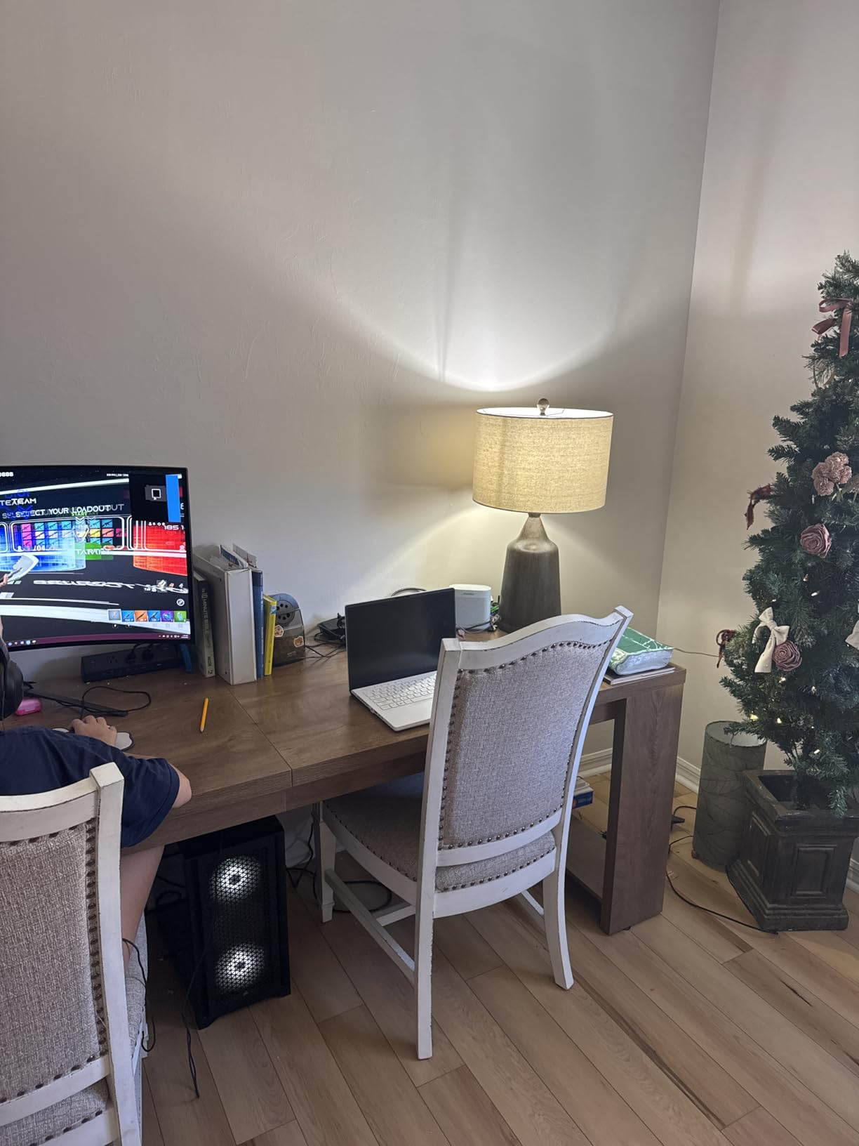 Tribesigns Two Person Desk, 86.6 Inches Extra Long Desk, Double Computer Writing Table, Wood Large Desks Workstation for Home Office, Natural Wood customer photo 2
