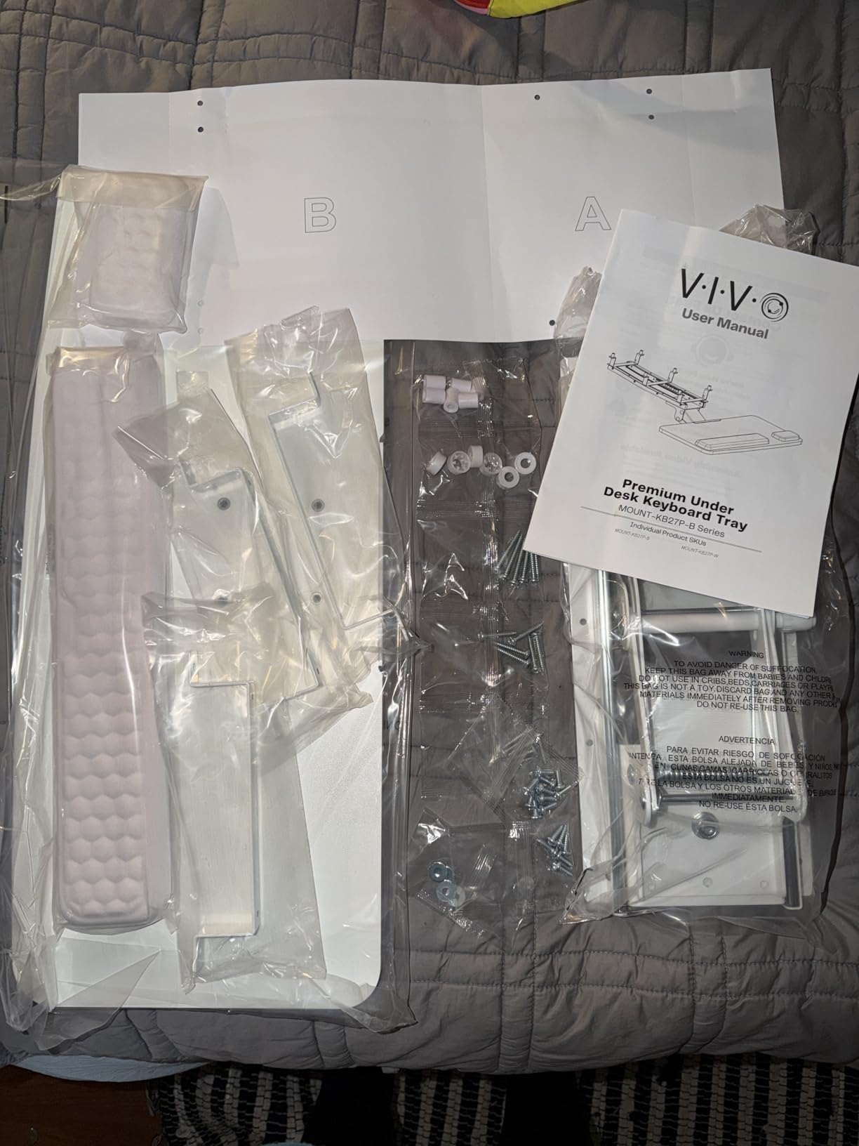 VIVO Premium Adjustable 27 x 11 inch Computer Keyboard and Mouse Platform Tray, Ergonomic Under Table Desk Mount Drawer with Padding, Black, MOUNT-KB27P-B customer photo 2