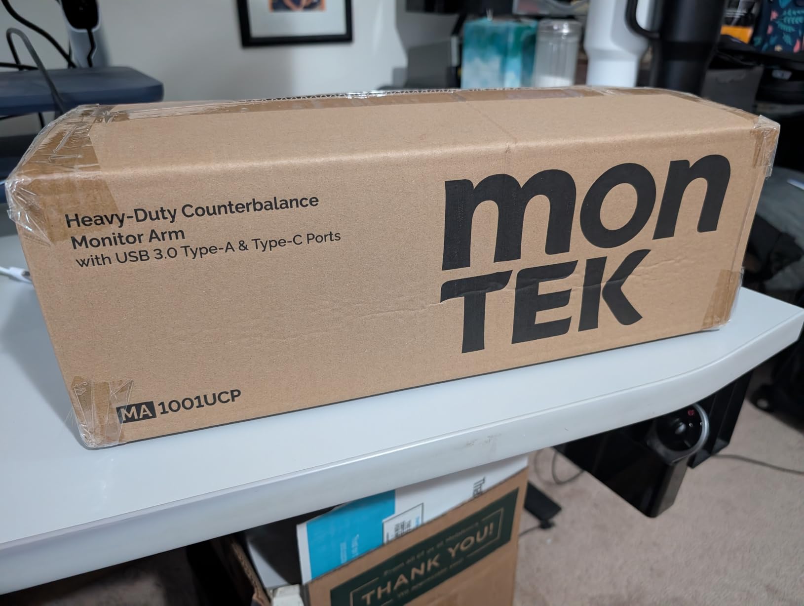 monTEK Heavy-Duty Single Monitor Arm for 17-57 inch, up to 59.4lbs Ultrawide Screens,Gas Spring Dual Curved Adjustable Monitor Stand for Desk,75/100mm VESA Mount with USB, Black customer photo 2