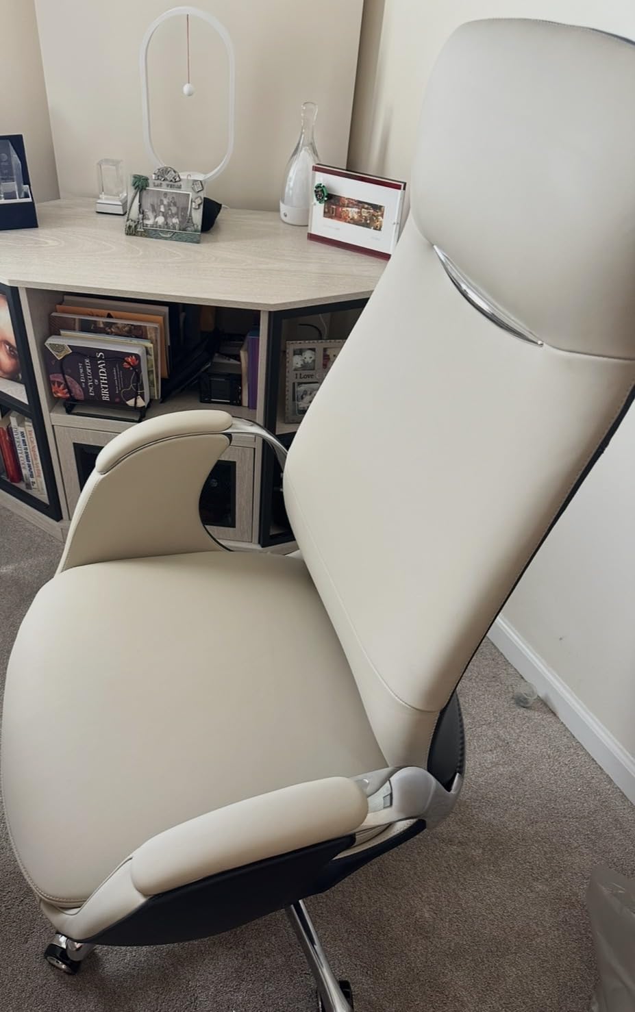 TOMU Top Grain Genuine Leather Executive Office Chair Brown, Luxury Office Chair with Aluminum Sturdy Base, High Back Ergonomic Boss Chair for Long Hours, Reclining and Rolling smoothly, (Brown) customer photo 1