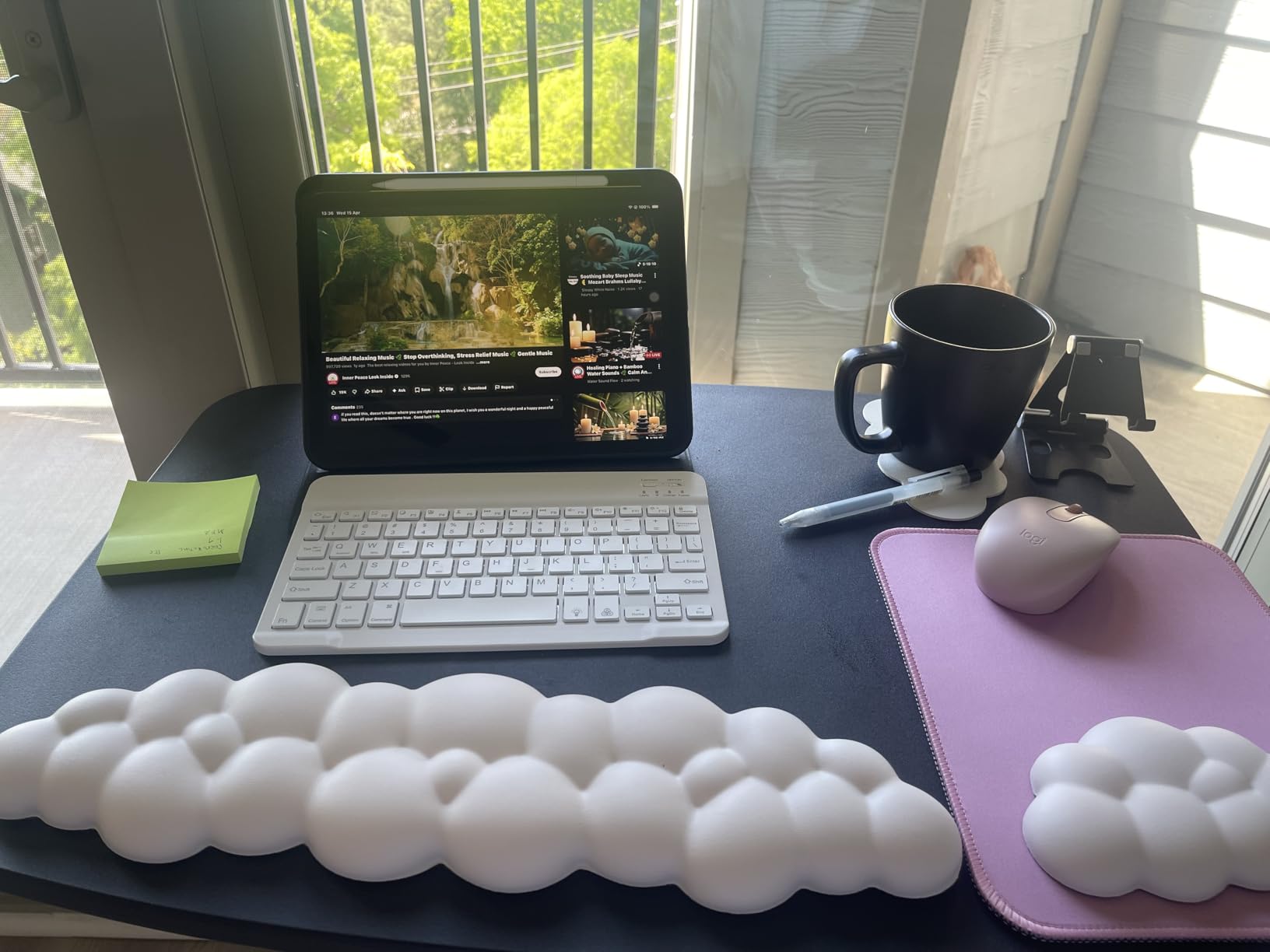 TECKNET Cloud Keyboard Wrist Rest Set, Cloud Wrist Rest with Non-Slip Base, PU Leather Wrist Pad for Keyboard with Ergonomic Memory Foam for Computer Laptop Office Gaming and Pain Relief, White customer photo 2