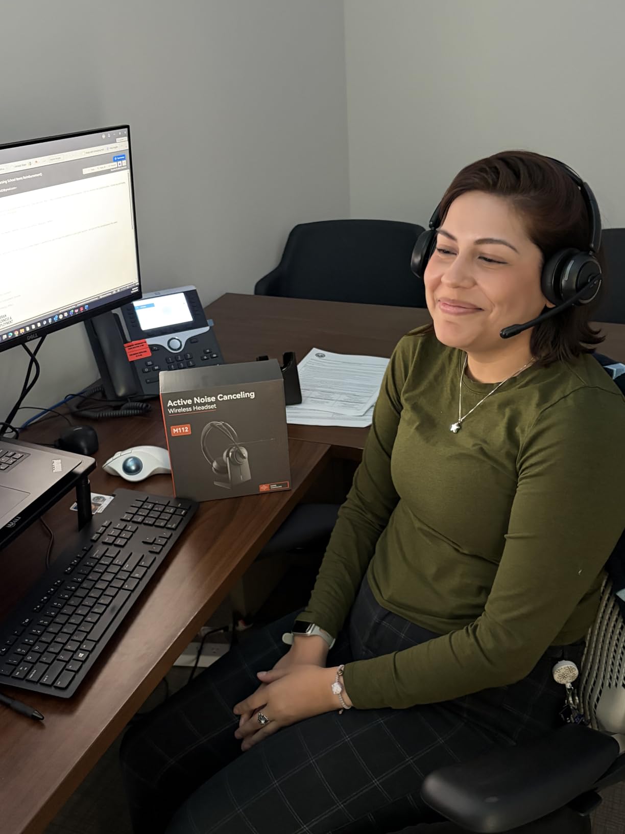 Upgrade ANC & ENC Headset with Microphone for PC, Wireless Headset with Mic for Work(Flip-to-Mute & USB Dongle), Bluetooth 5.4 Noise Cancelling Headphones with Mic for Call Center/Home/Computer/Phones customer photo 1