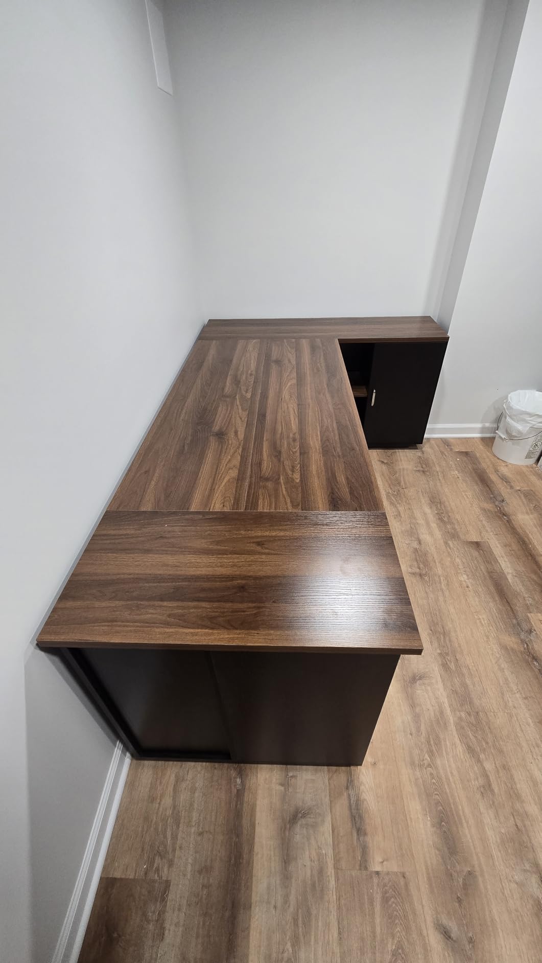 Tribesigns 85.8-Inch L-Shaped Executive Office Desk with File Drawers & Storage Cabinet, Professional Corner Computer Desk Extra Large Business Workstation with Adjustable Shelves (White&Walnut) customer photo 1