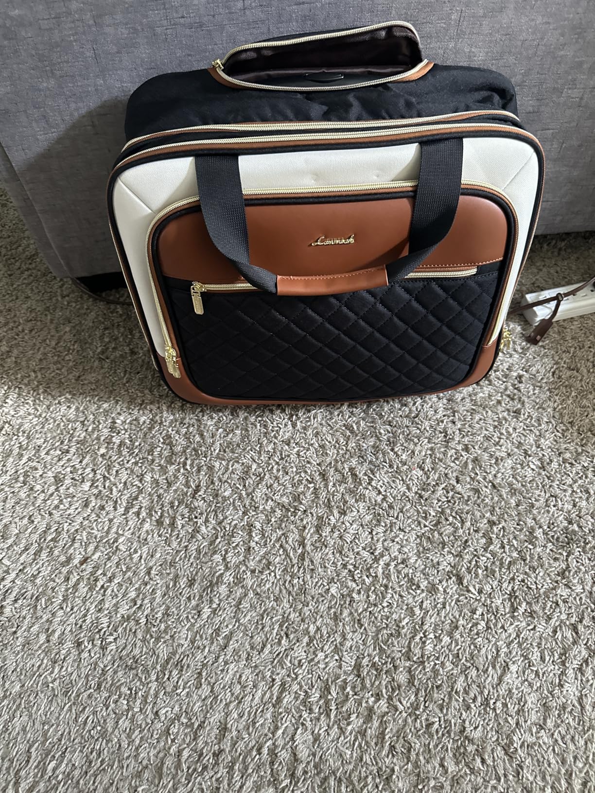 LOVEVOOK Rolling Laptop Bag Women, 17.3 Inch Laptop Briefcase with Wheels, Soft Sided Underseat Carry On Luggage Personal Item Suitcase for Work Travel Business, Black Brown Beige customer photo 1