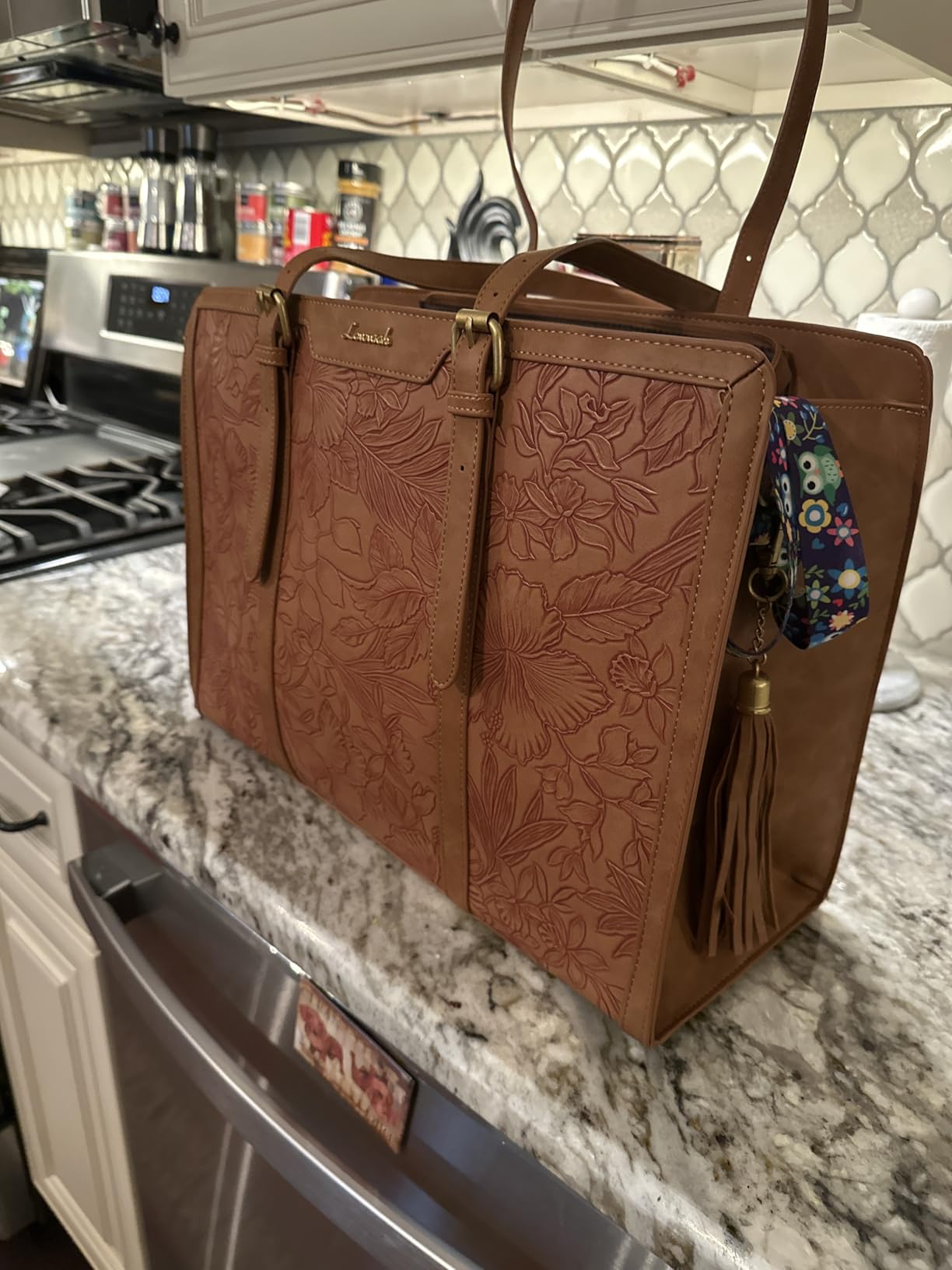 LOVEVOOK Laptop Bag for Women Vintage Leather Work Tote 15.6 inch Large Capacity Computer bag with Clutch Purse for Office, Travel, Casual customer photo 1