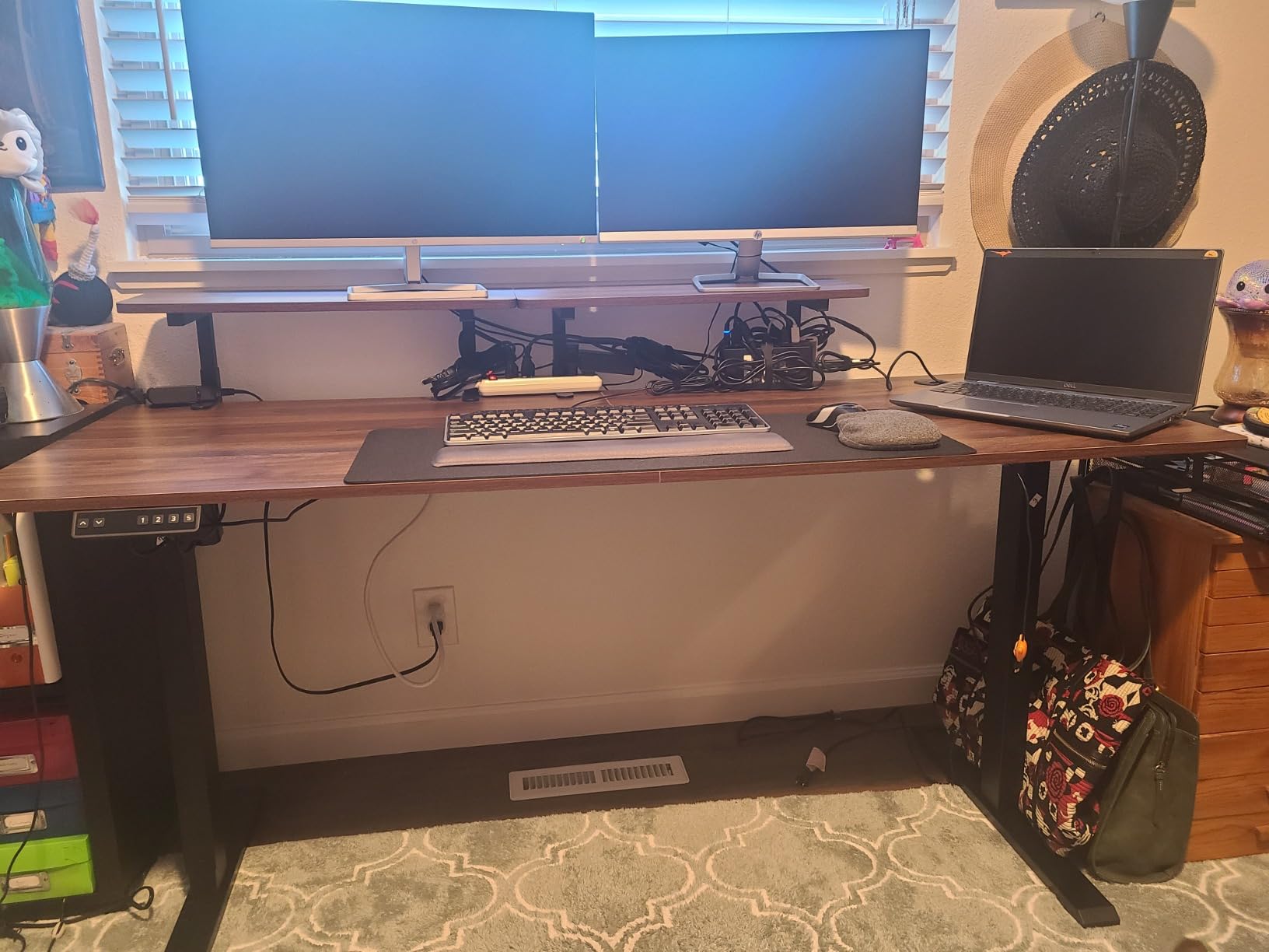 ONBRILL Standing Desk with 2 Adjustable Monitor Shelves, 71 x 24 Inches Electric Stand Up Desk with Memory Controller and Adjustable Height from 28-46 inches for Computer Workstations, Rustic Brown customer photo 2