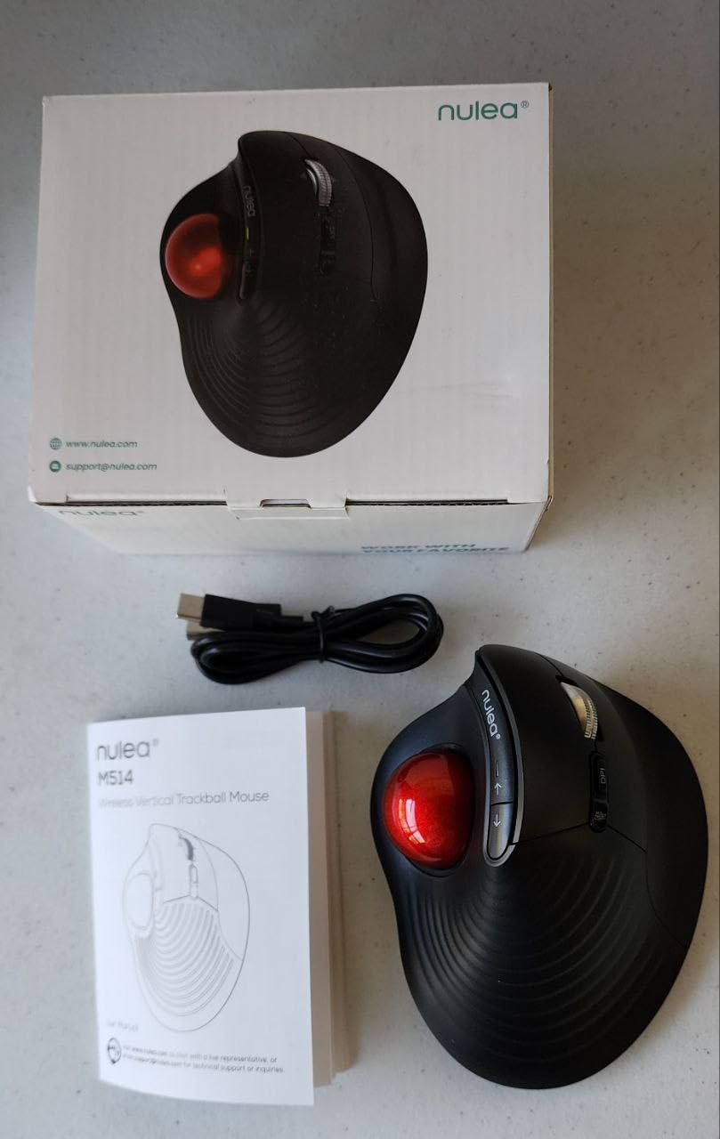 Nulea M514 Wireless Trackball Mouse - Reduce Wrist Strain with Ergonomic Vertical Design - Precision Thumb Control, Quiet Clicks, 3-Device Bluetooth & USB, Rechargeable for PC/Mac customer photo 1