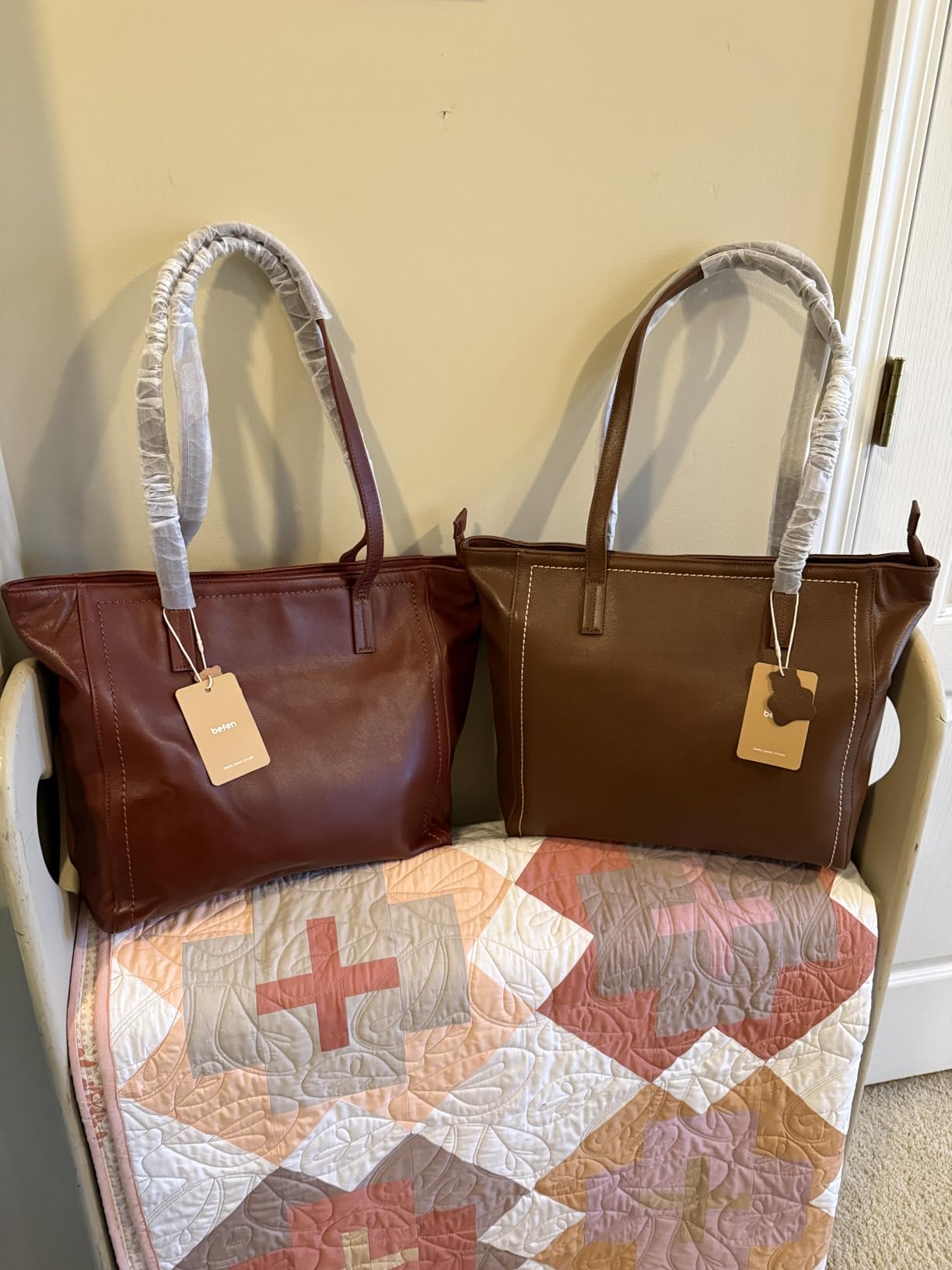 befen Vintage Genuine Leather Work Tote Bag for Women Large Tote Bag with Zipper Leather Purse and Handbags with Compartment customer photo 1