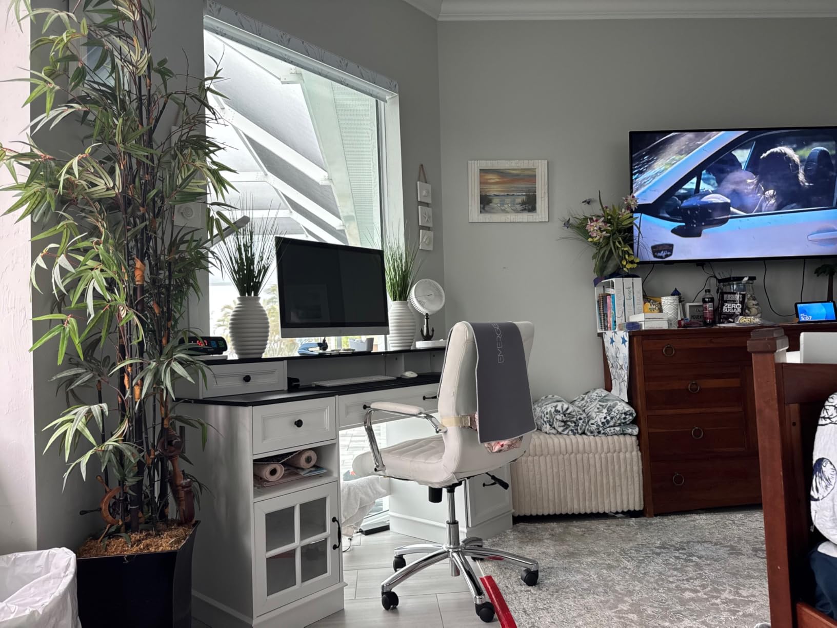 HAUOMS Farmhouse Executive Desk with Drawers Computer Desk with File Drawers, Power Outlet and Led Lights, Executive Office Desk with Storage Cabinet and Monitor Shelf for Home Office, Black customer photo 1
