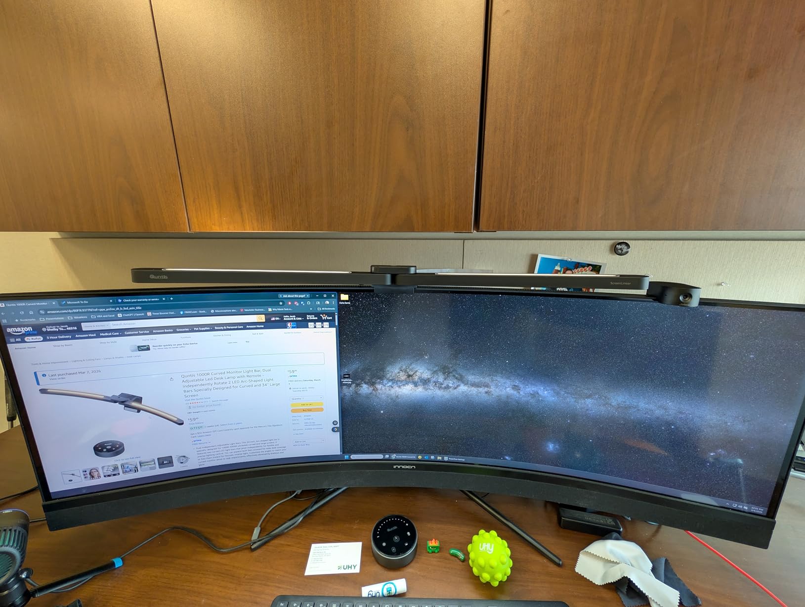 Quntis 1000R Curved Monitor Light Bar, Dual Adjustable Led Desk Lamp with Remote - Independently Rotate 2 LED Arc-Shaped Light Bars Specially Designed for Curved and 34'' Large Screen customer photo 1