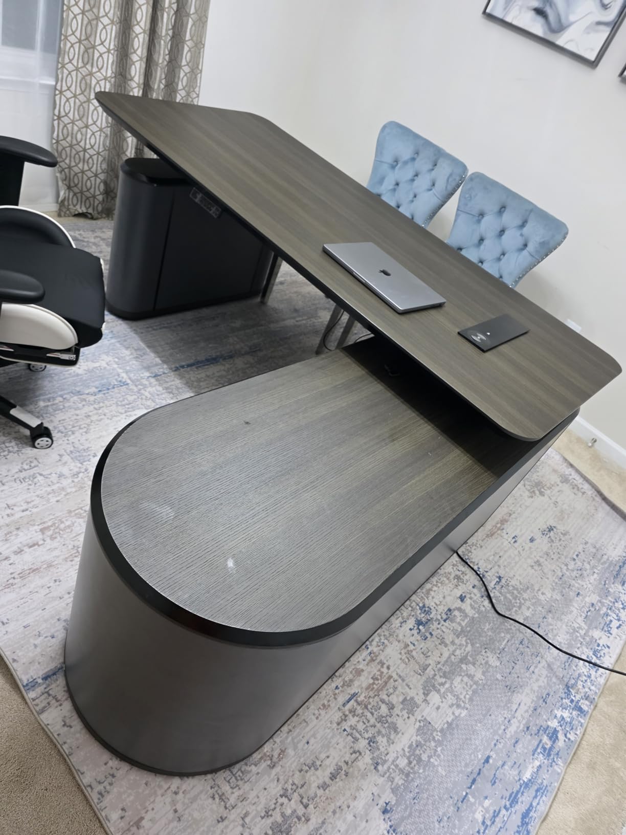 SAINTCY Large Executive Office Desk with File Cabinet, 78.7 Inch Sit & Stand L Shaped Executive Desk, Adjustable Luxury Office Desks for Boss, Business Owners, Managers and Supervisors Return Right customer photo 1