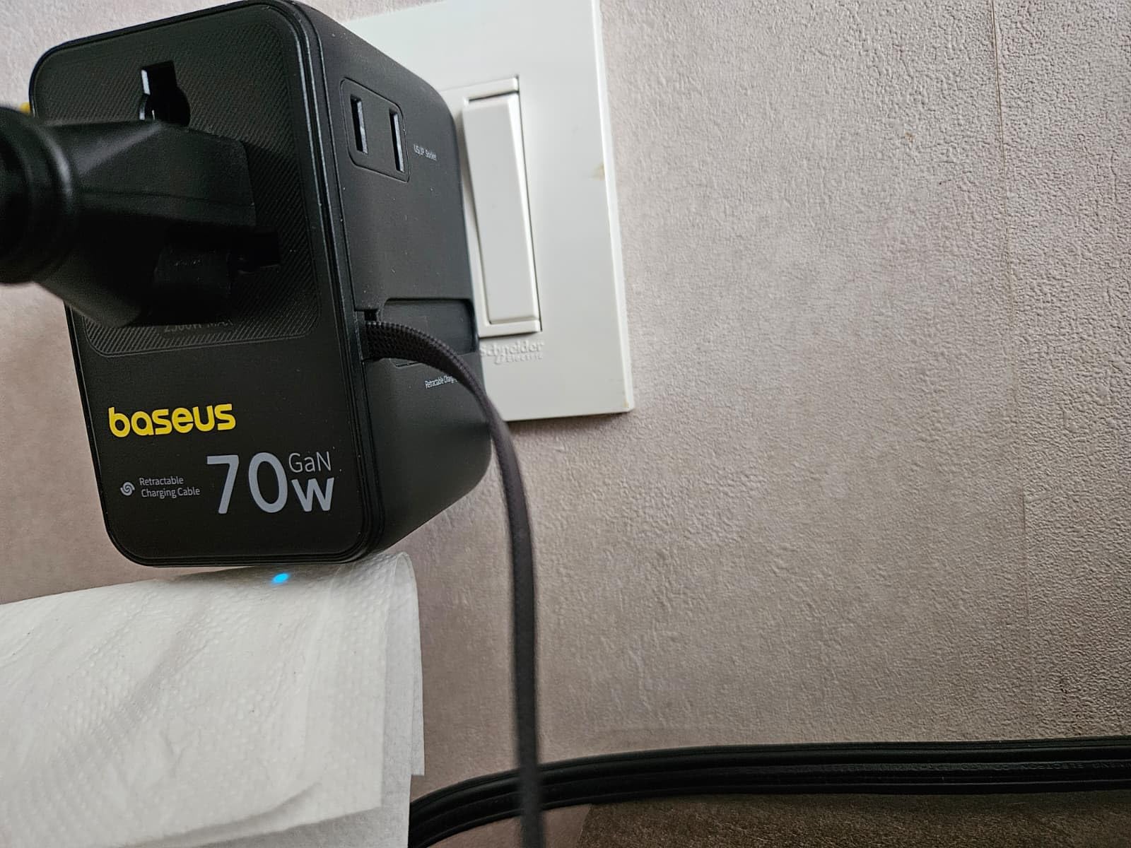 Baseus 70W Universal Travel Adapter, 6-in-1 International Plug Adapter with Retractable Cable, USB-C PD Fast Charging Worldwide Wall Charger for USA/EU/UK/AUS and Over 200 Countries - Enercore CG11 customer photo 1