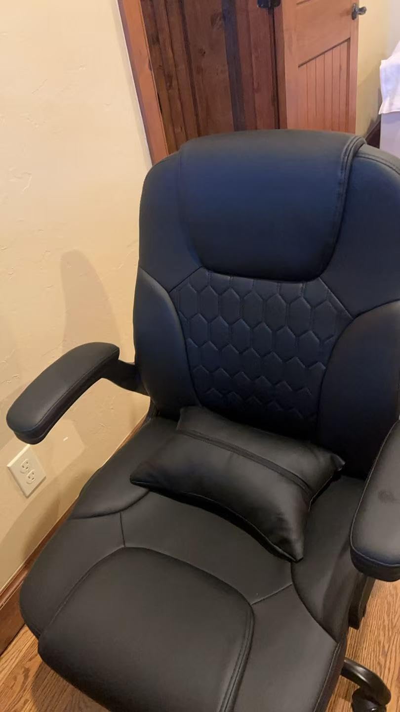 Executive Office Chair PU, Leather Office Chair with Wheels, 360 Degree Swivel Rolling Chair with Padded Arms, Ergonomic Computer Chair with Lumbar Support for Short People Use (Black) customer photo 1