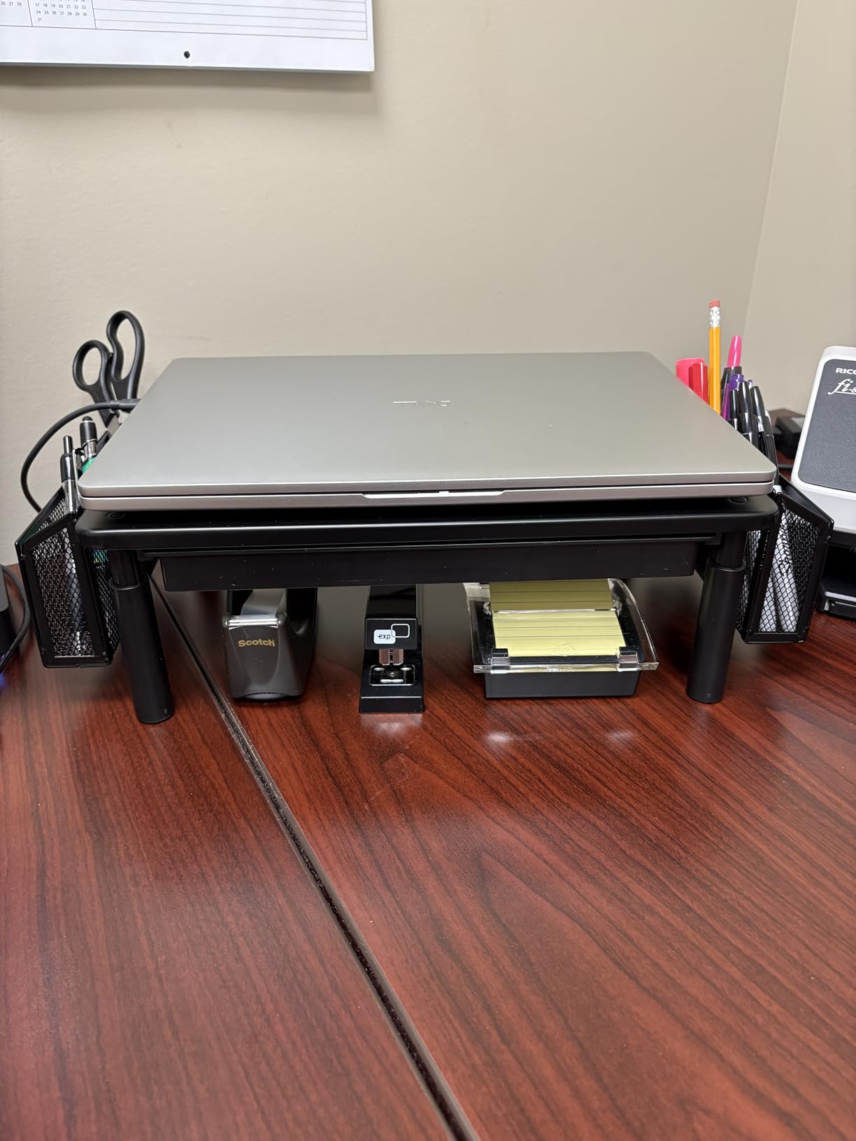 WALI Computer Monitor Stand with Storage, Desk Organizer with Drawer and Pen Holder, Desk Monitor Riser 3 Height Adjustable, Laptop Riser for Computer, Laptop, Printer(PTT003-B), 1 Pack, Black customer photo 1