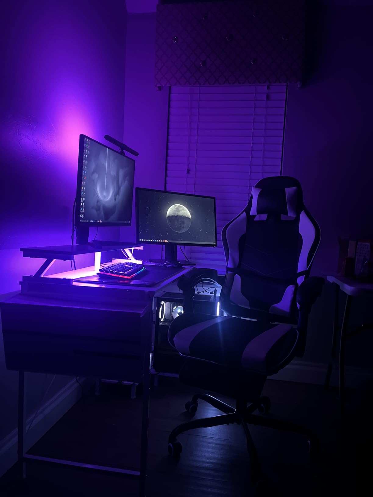 DUMOS Gaming Desk, Computer Desk with USB Charging Ports, Power Outlets, Type-C and LED Lights, Reversible L Shaped Desk with Storage Shelves & Monitor Stand for Office Gaming Room Black 48IN customer photo 1