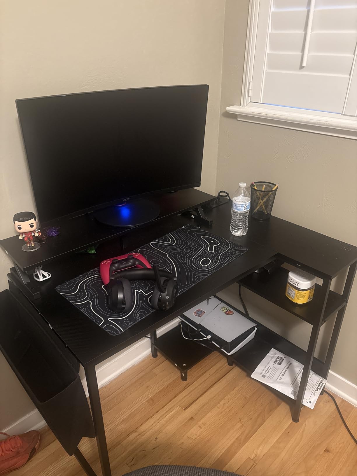 DUMOS Gaming Desk, Computer Desk with USB Charging Ports, Power Outlets, Type-C and LED Lights, Reversible L Shaped Desk with Storage Shelves & Monitor Stand for Office Gaming Room Black 48IN customer photo 2