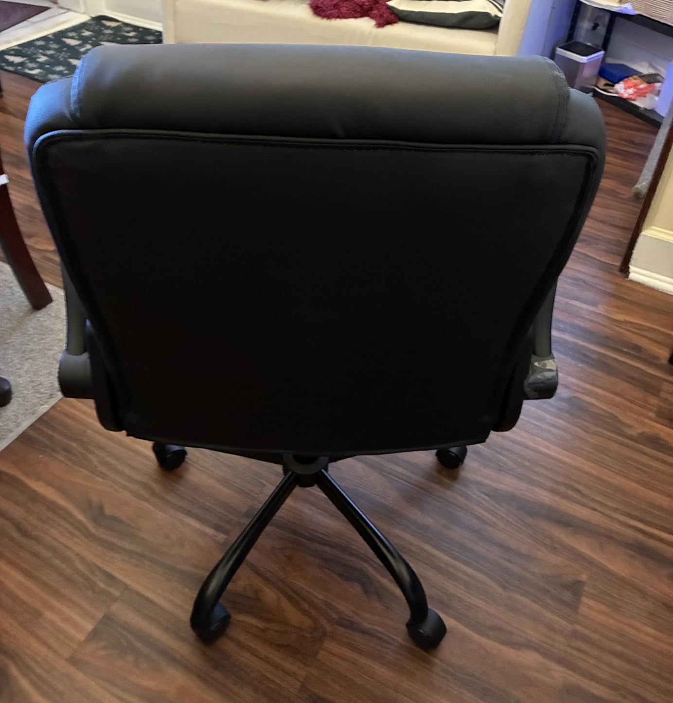 GTPLAYER Leather Office Chair, Home Desk Chair with Flip-up Arms and Ergonomic Back - Comfy Heavy Duty Executive Chair for Home Office Gaming, Black customer photo 1