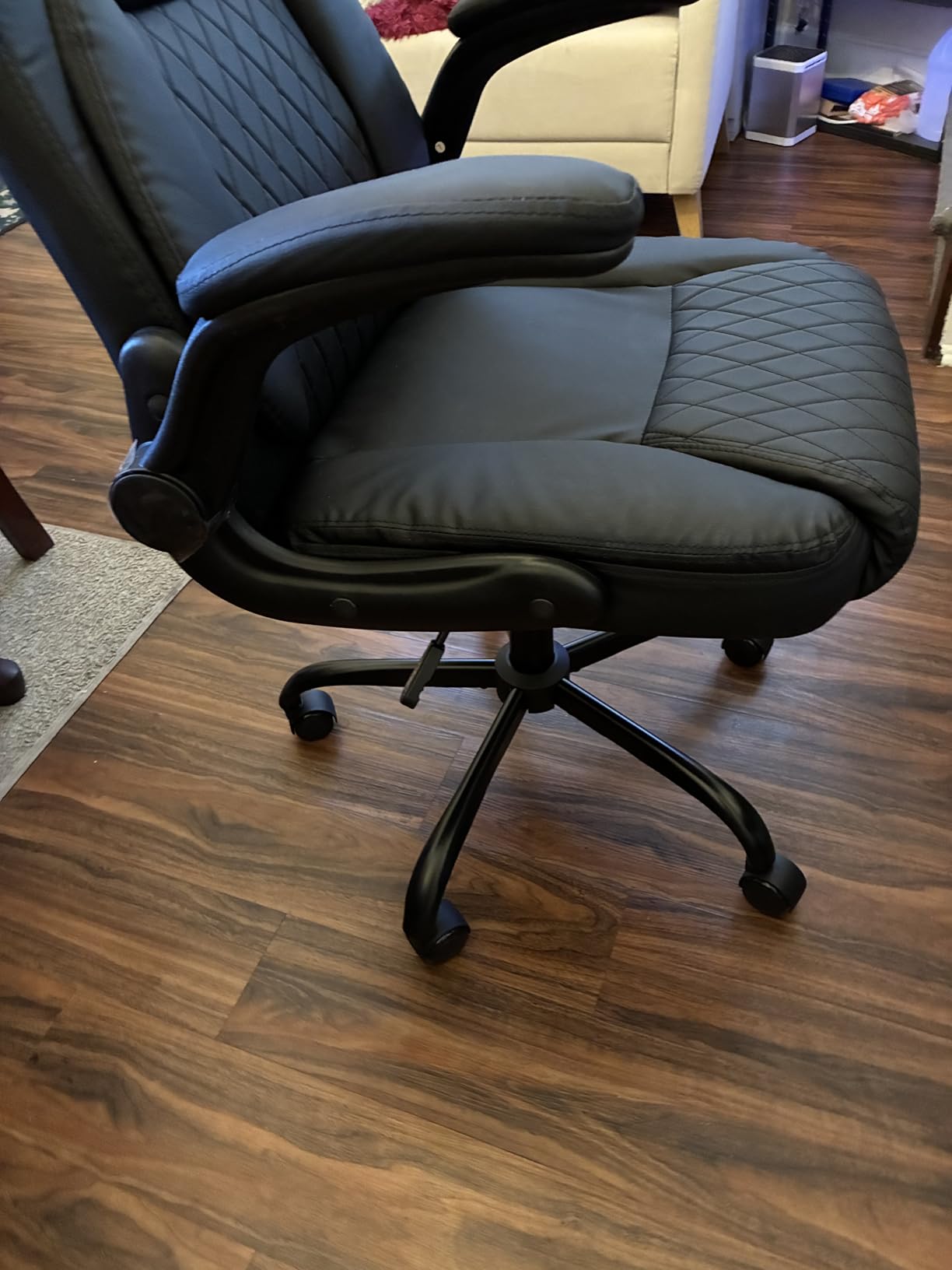 GTPLAYER Leather Office Chair, Home Desk Chair with Flip-up Arms and Ergonomic Back - Comfy Heavy Duty Executive Chair for Home Office Gaming, Black customer photo 2