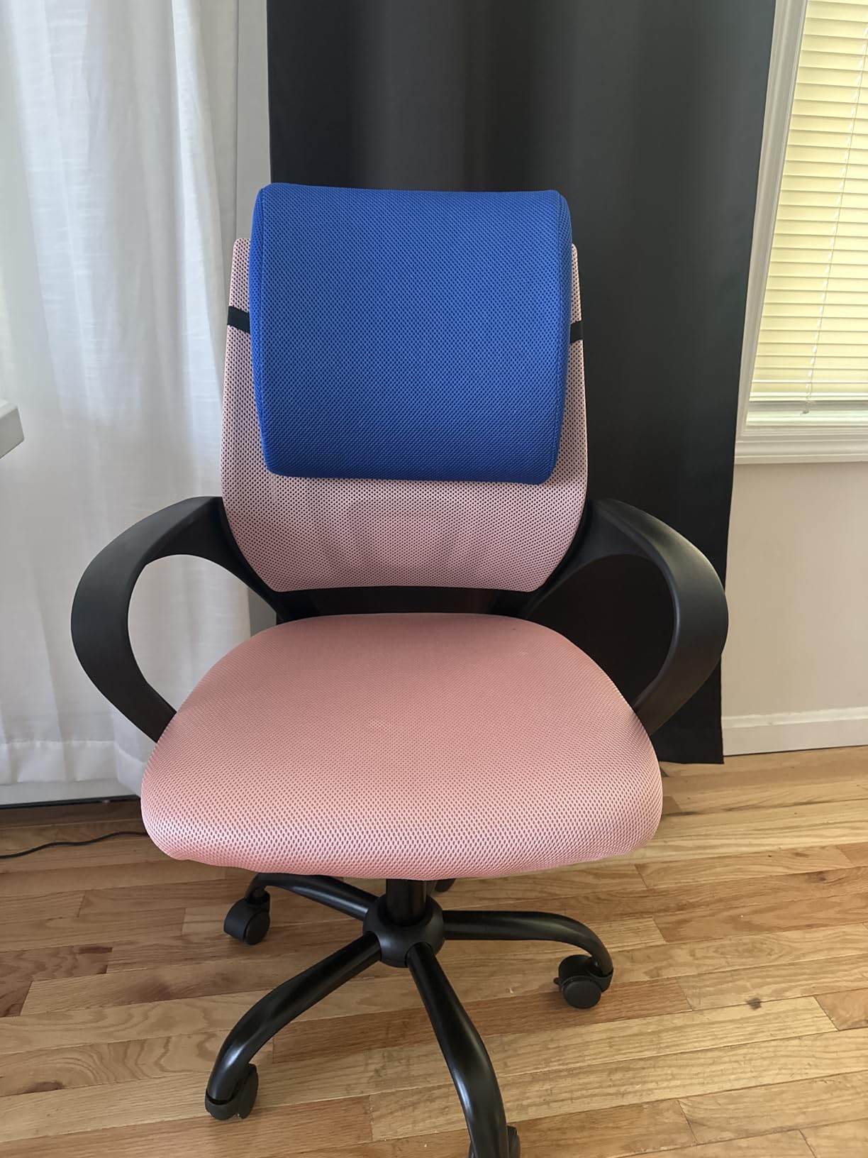 DUMOS Home Office Chair - Ergonomic Mid Back Mesh Desk Chair with Lumbar Support & Rocking Mode, Height Adjustable with Fixed Armrest, for Computer, Gaming, Meeting, 360° Swivel, Black customer photo 2