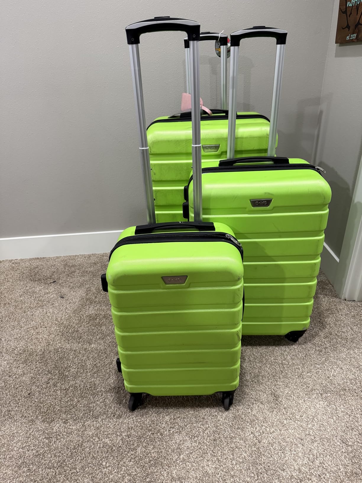 Coolife Luggage 3 Piece Set, Lightweight Durable Hardshell Suitcase set with 360° Spinner Wheels, TSA-approved Lock, Checked Family Travel Luggage sets, 16/20/24/28 Inch, Blue customer photo 2
