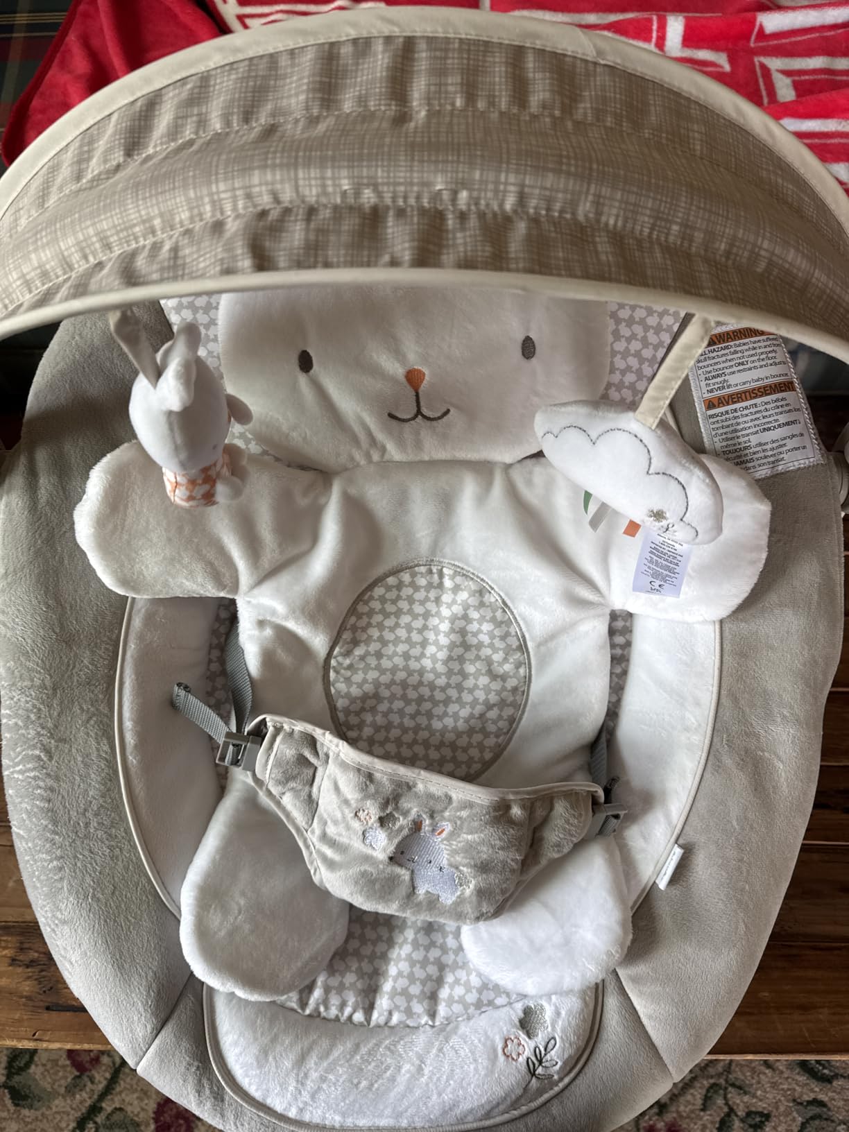 Ingenuity InLighten Baby Bouncer Infant Seat with Light Up Toy Bar, Vibrations, Tummy Time Pillow & Sounds, 0-6 Months Up to 20 lbs (Twinkle Tails Bunny) customer photo 2