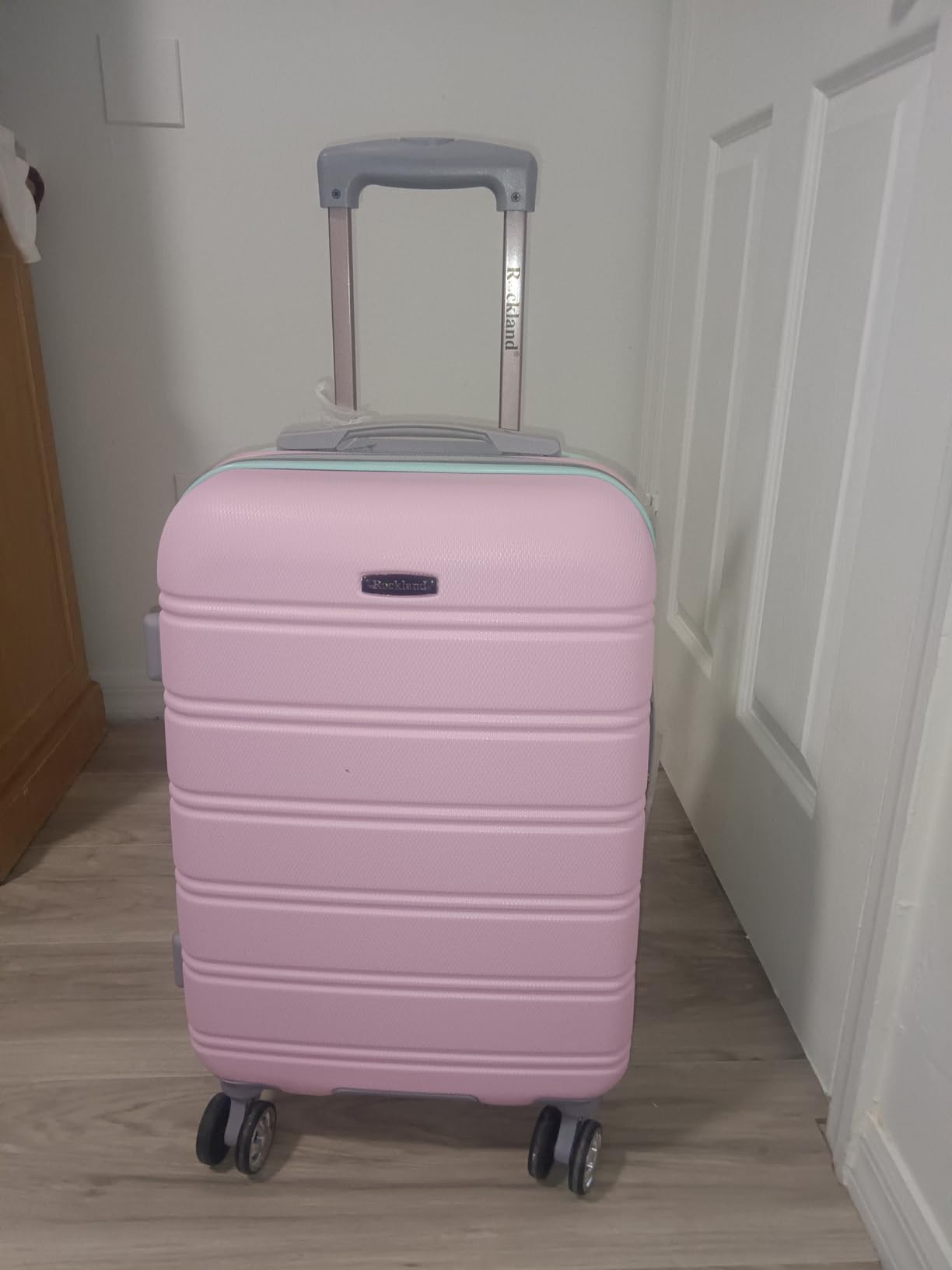 Rockland Melbourne Hardside Expandable Spinner Wheel Luggage, Checked Large 28-Inch, Orange customer photo 2