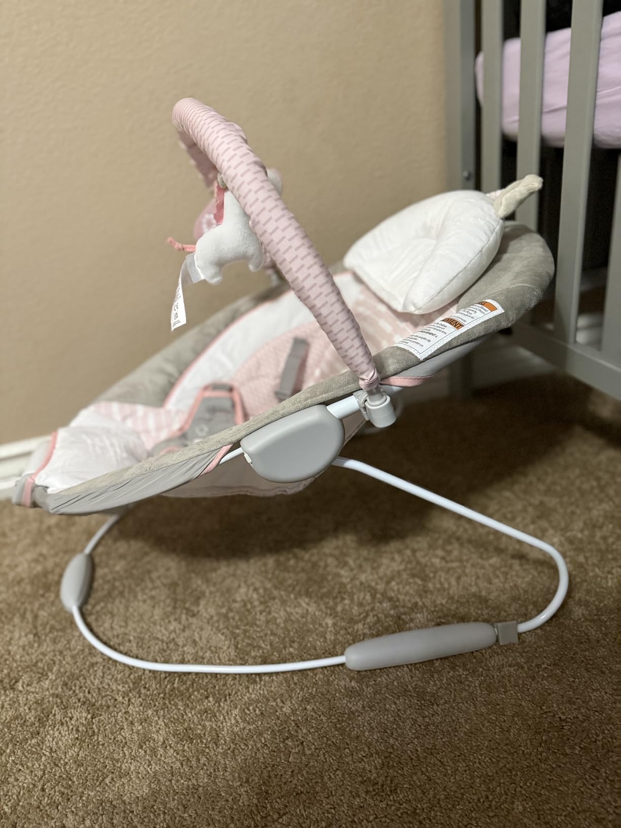 Ingenuity Soothing Baby Bouncer Infant Seat with Vibrations, Toy Bar & Sounds, 0-6 Months Up to 20 lbs (Pink Flora the Unicorn) customer photo 2