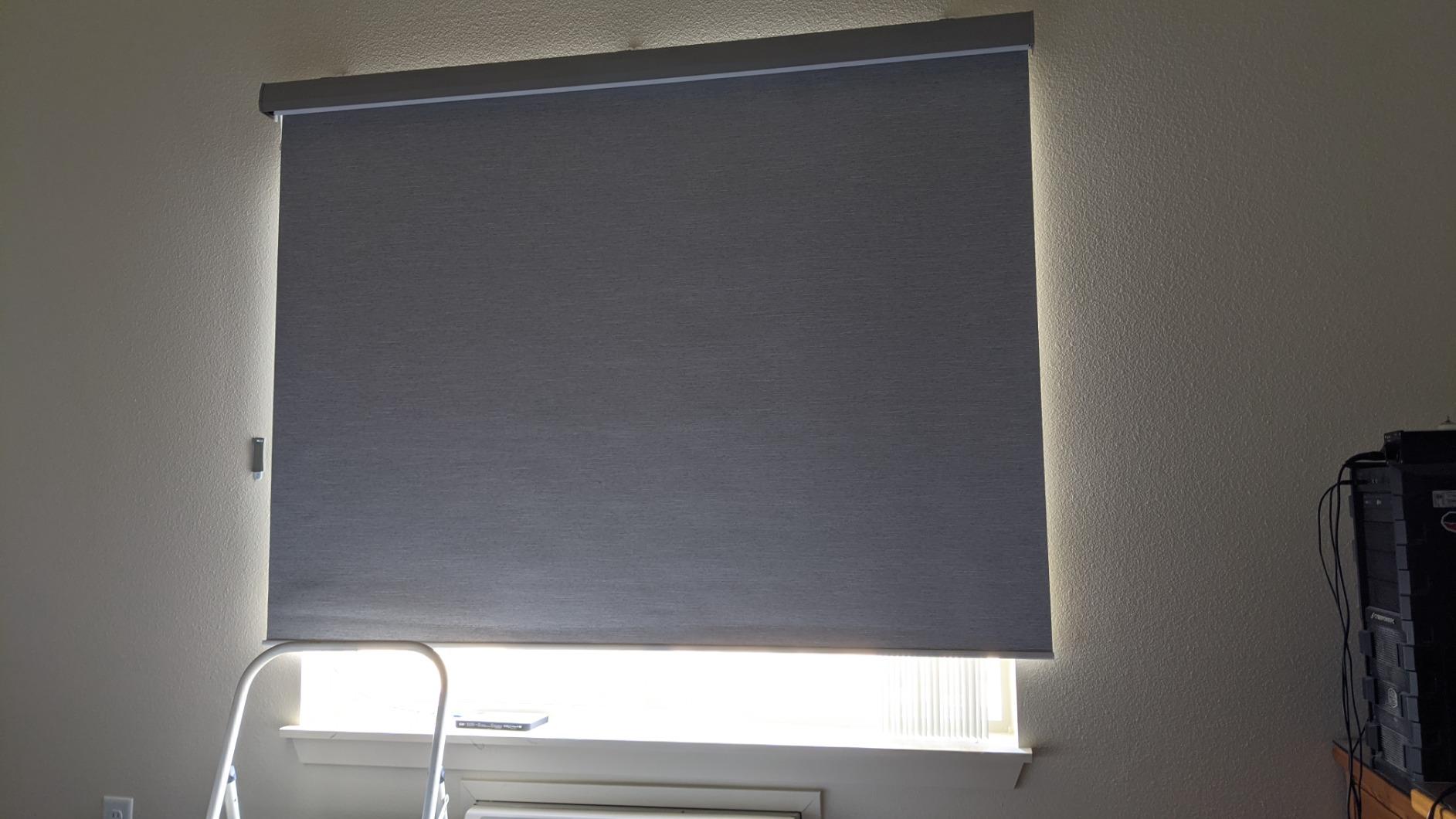Graywind Motorized Roller Shades 100% Blackout Free Stop Window Shades Cordless Wireless Remote Control Window Roller Blinds with Valance customer photo 1