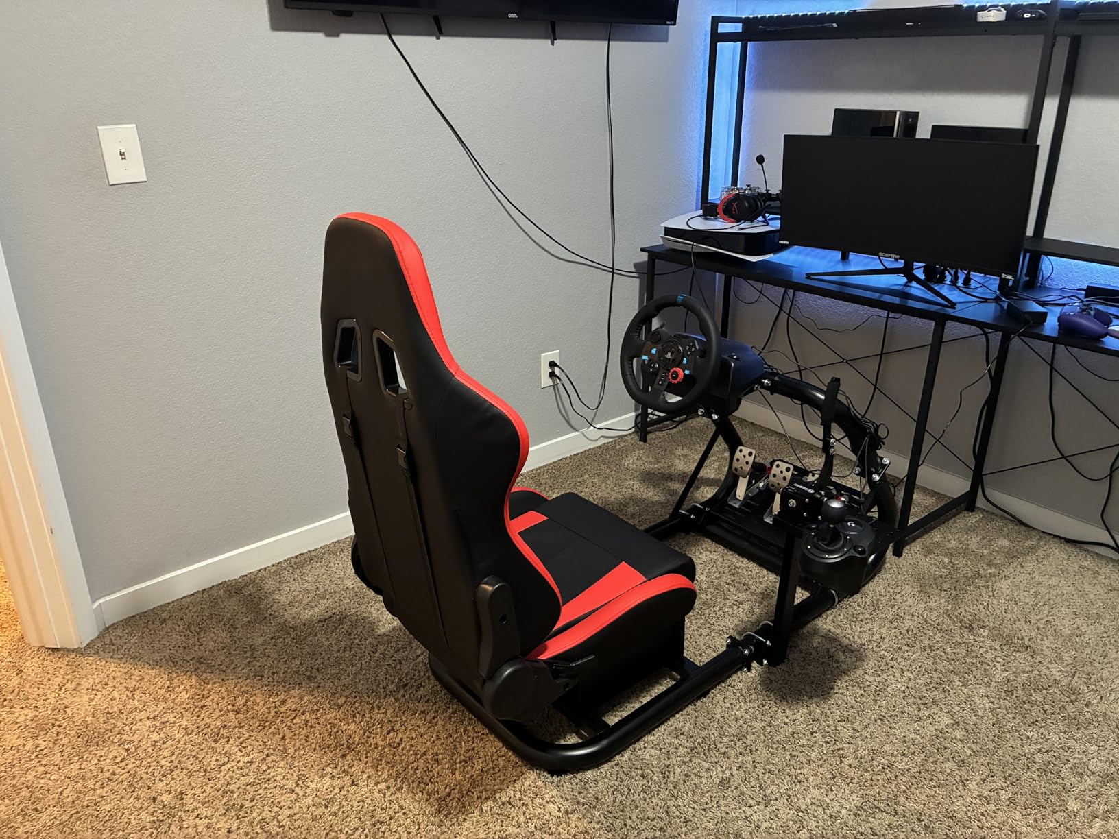 Marada Racing Sim Cockpit Stand with comfortable Seat Fit for Logitech G27 G923 G920,for Thrustmaster, Large Round Tube&Adjustable Professional Driving Race Mount,Wheel Pedal Handbrake Not Included customer photo 1