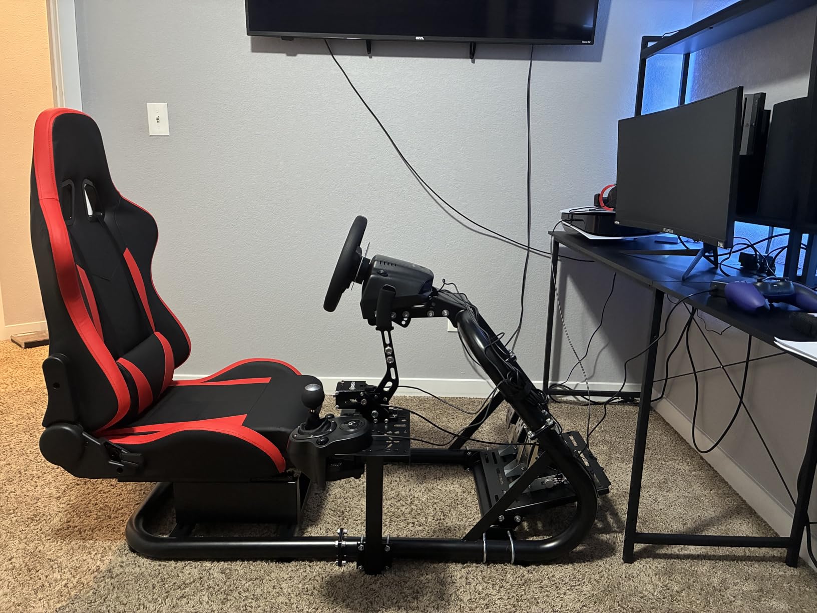 Marada Racing Sim Cockpit Stand with comfortable Seat Fit for Logitech G27 G923 G920,for Thrustmaster, Large Round Tube&Adjustable Professional Driving Race Mount,Wheel Pedal Handbrake Not Included customer photo 2
