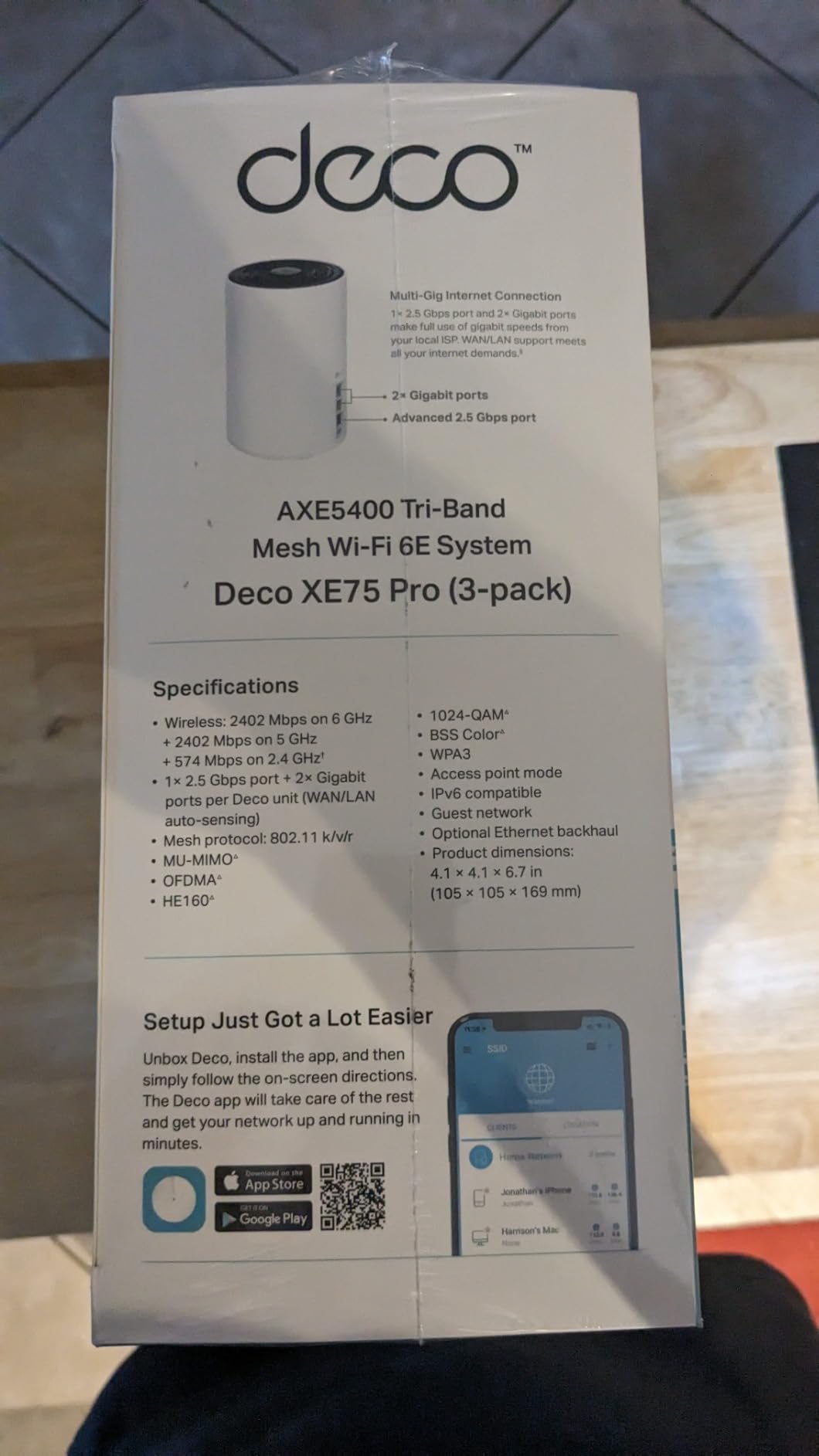 TP-Link Deco XE75 Pro AXE5400 Tri-Band WiFi 6E Mesh System - 2.5G WAN/LAN Port, Covers up to 7200 Sq.Ft, Replaces WiFi Router and Extender, AI-Driven Mesh, 6GHz Band, 3-Pack customer photo 2