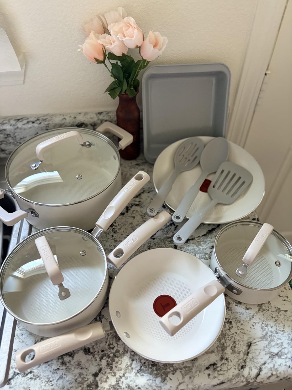 T-fal Stainless Steel Pots and Pans Set 11 Piece, Induction, Oven Broiler Safe 500F, Kitchen Cooking Set w/Fry Pans, Saucepans, Saute Pan, Dutch Oven, Steamer, Cookware, Dishwasher Safe, Silver customer photo 2