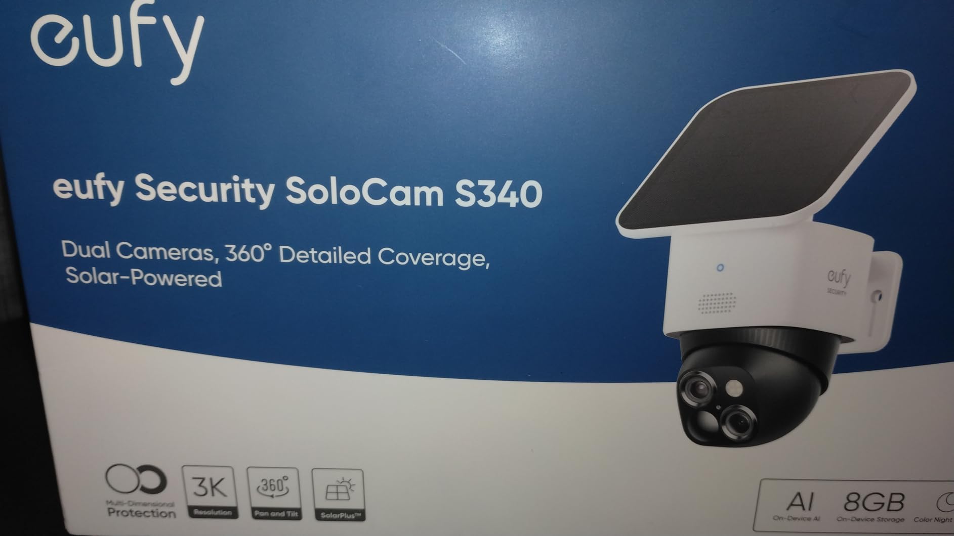 eufy Security 3K Dual Camera, SoloCam S340, Solar Security Cameras Wireless Outdoor, Cameras for Home Security, 360 Degree Coverage, Pan & Tilt, No Blind Spots, No Monthly Fee, Built-in 8GB customer photo 1