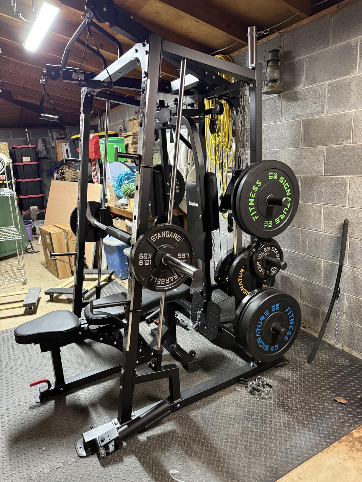 SunHome Smith Machine, Power Cage Squat Rack with Smith Bar, LAT Pull-Down Systems, Cable Crossover Machine customer photo 1